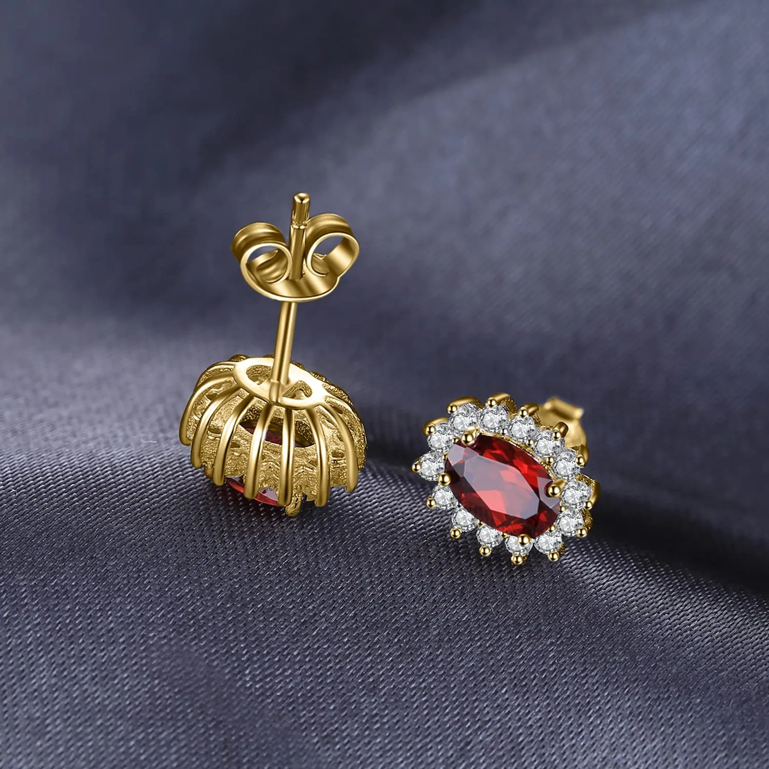 JewelryPalace Orecchini a Bottone Donna in Argento 925 con Granato Rosso Naturale, Pietra Ovale - immagine 3