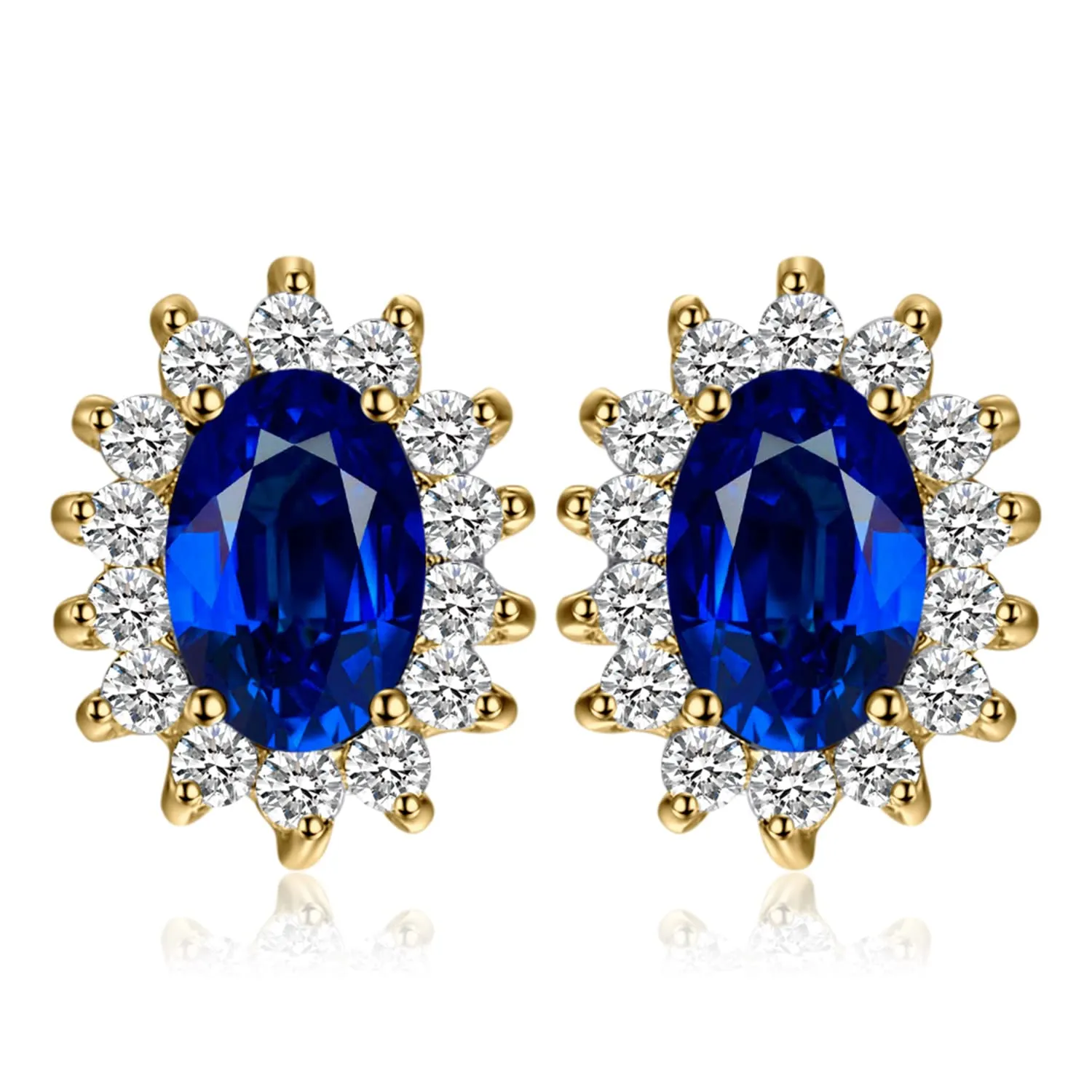 JewelryPalace Orecchini a Bottone Donna in Argento 925 con Zaffiro Blu Creato, Pietra Ovale - immagine 1