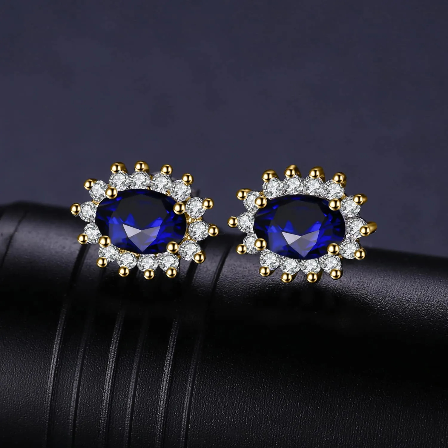 JewelryPalace Orecchini a Bottone Donna in Argento 925 con Zaffiro Blu Creato, Pietra Ovale - immagine 2