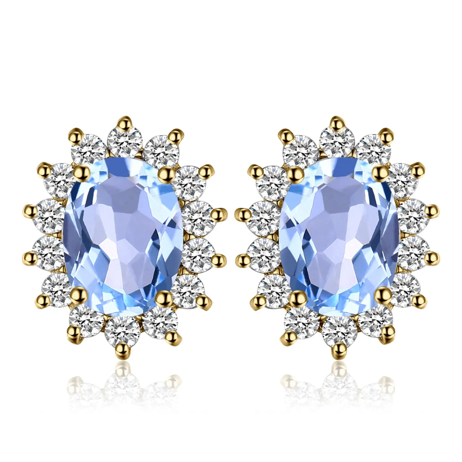 JewelryPalace Orecchini a Bottone Donna in Argento 925 con Topazio Azzurro Naturale, Pietra Ovale - immagine 1