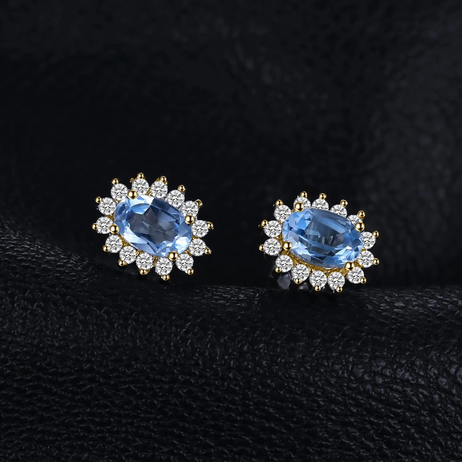 JewelryPalace Orecchini a Bottone Donna in Argento 925 con Topazio Azzurro Naturale, Pietra Ovale - immagine 2