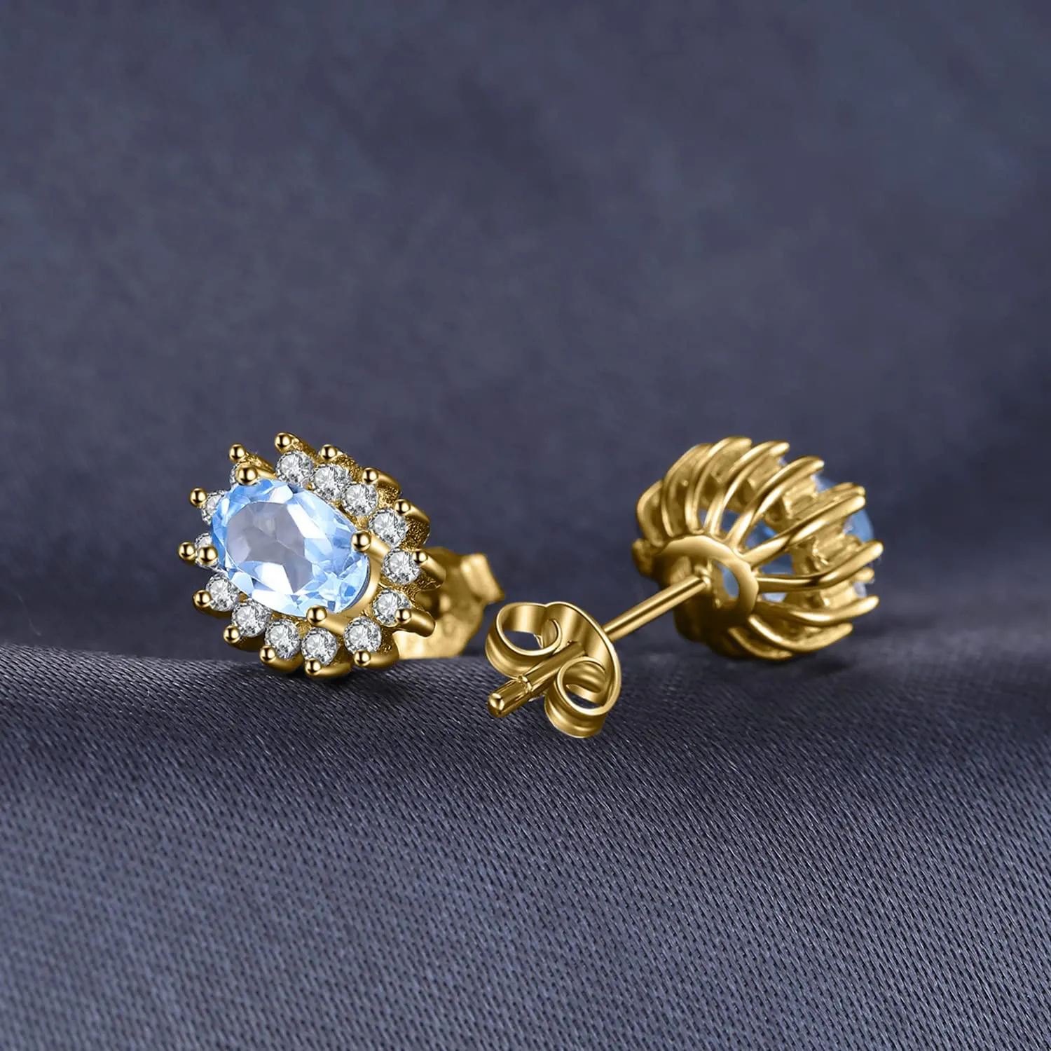 JewelryPalace Orecchini a Bottone Donna in Argento 925 con Topazio Azzurro Naturale, Pietra Ovale - immagine 3