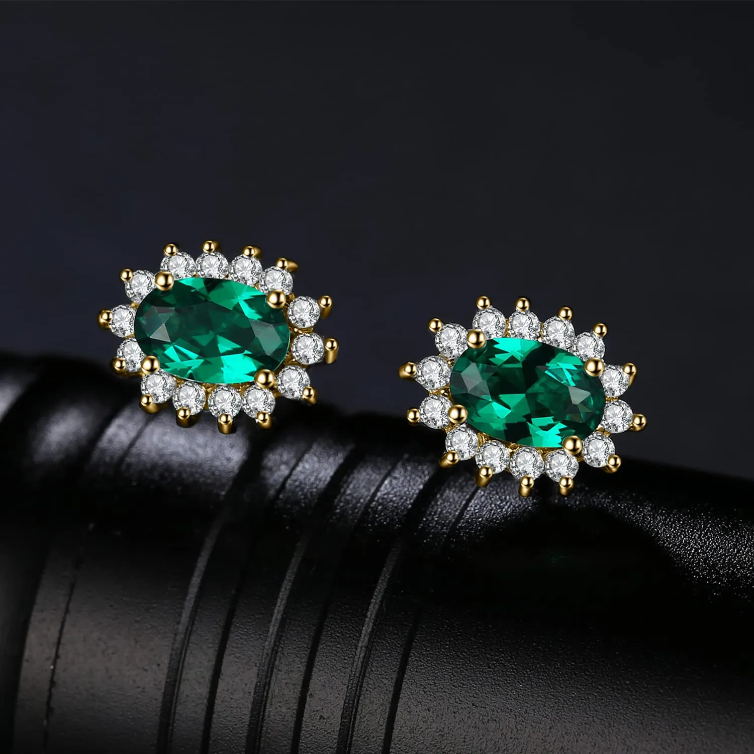 JewelryPalace Orecchini a Bottone Donna in Argento 925 con Smeraldo Verde Simulato, Pietra Ovale - immagine 2