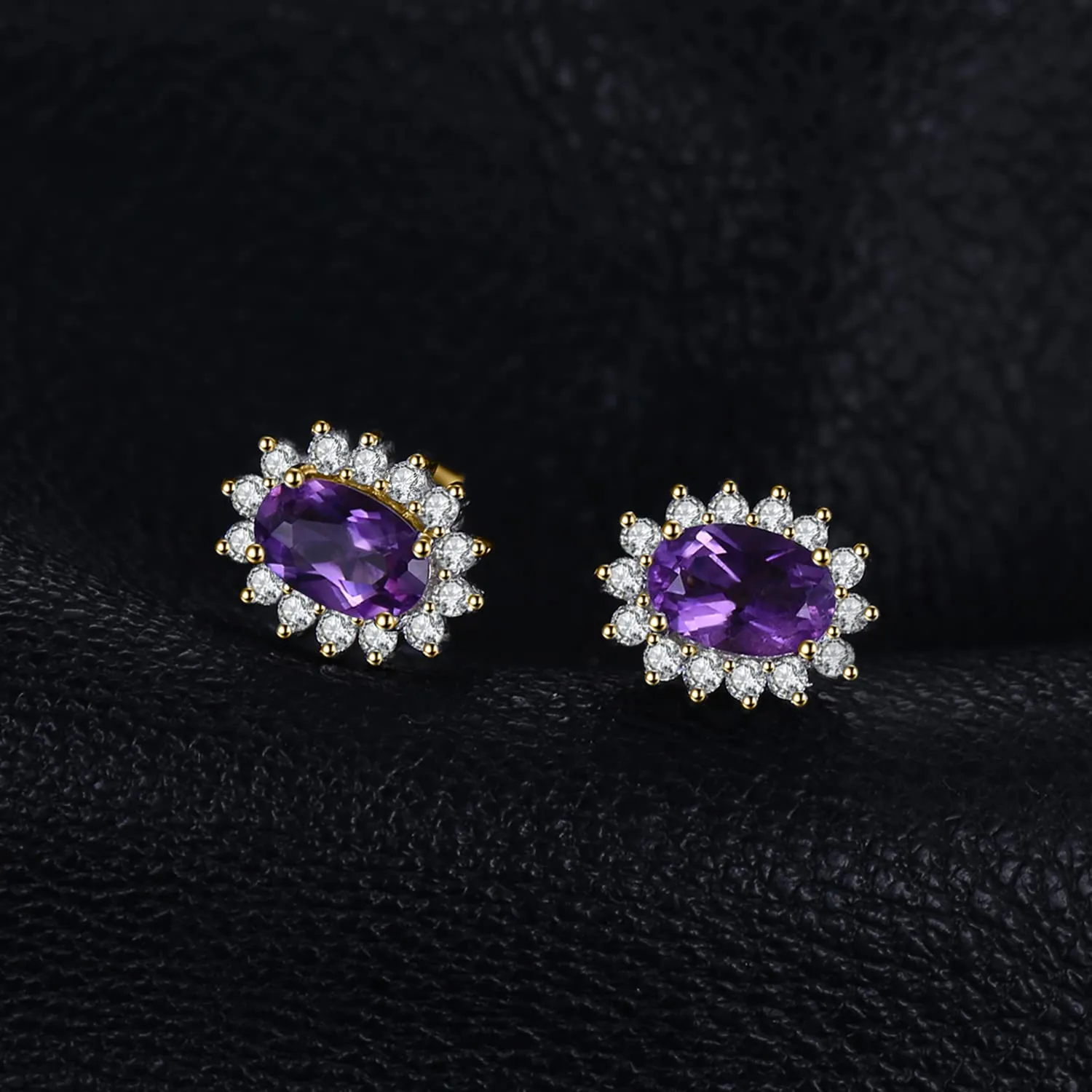 JewelryPalace Orecchini a Bottone Donna in Argento 925 con Ametista Viola Naturale, Pietra Ovale - immagine 3