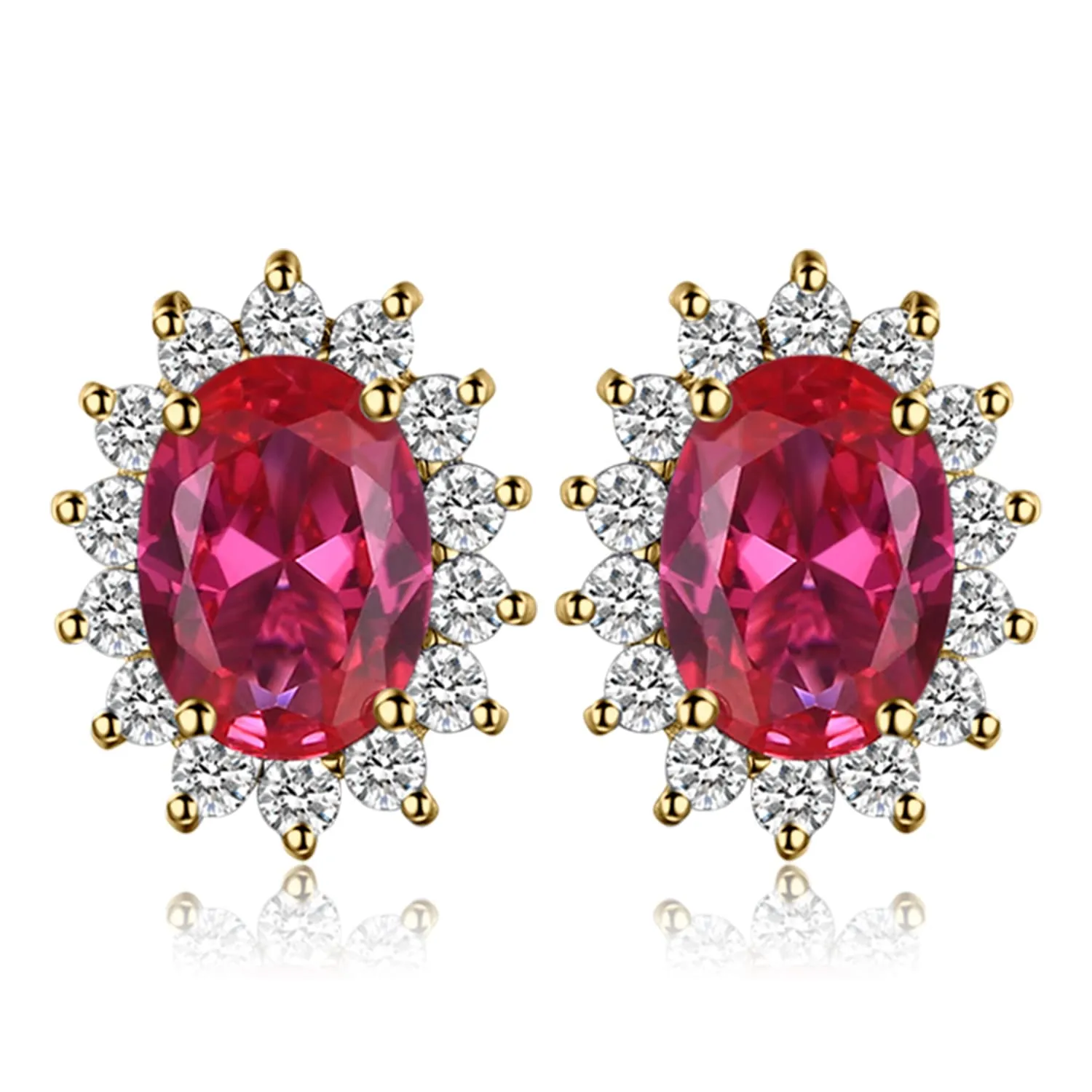 JewelryPalace Orecchini a Bottone in Argento 925 con Rubino Rosso Creato, Pietra Ovale - immagine 1