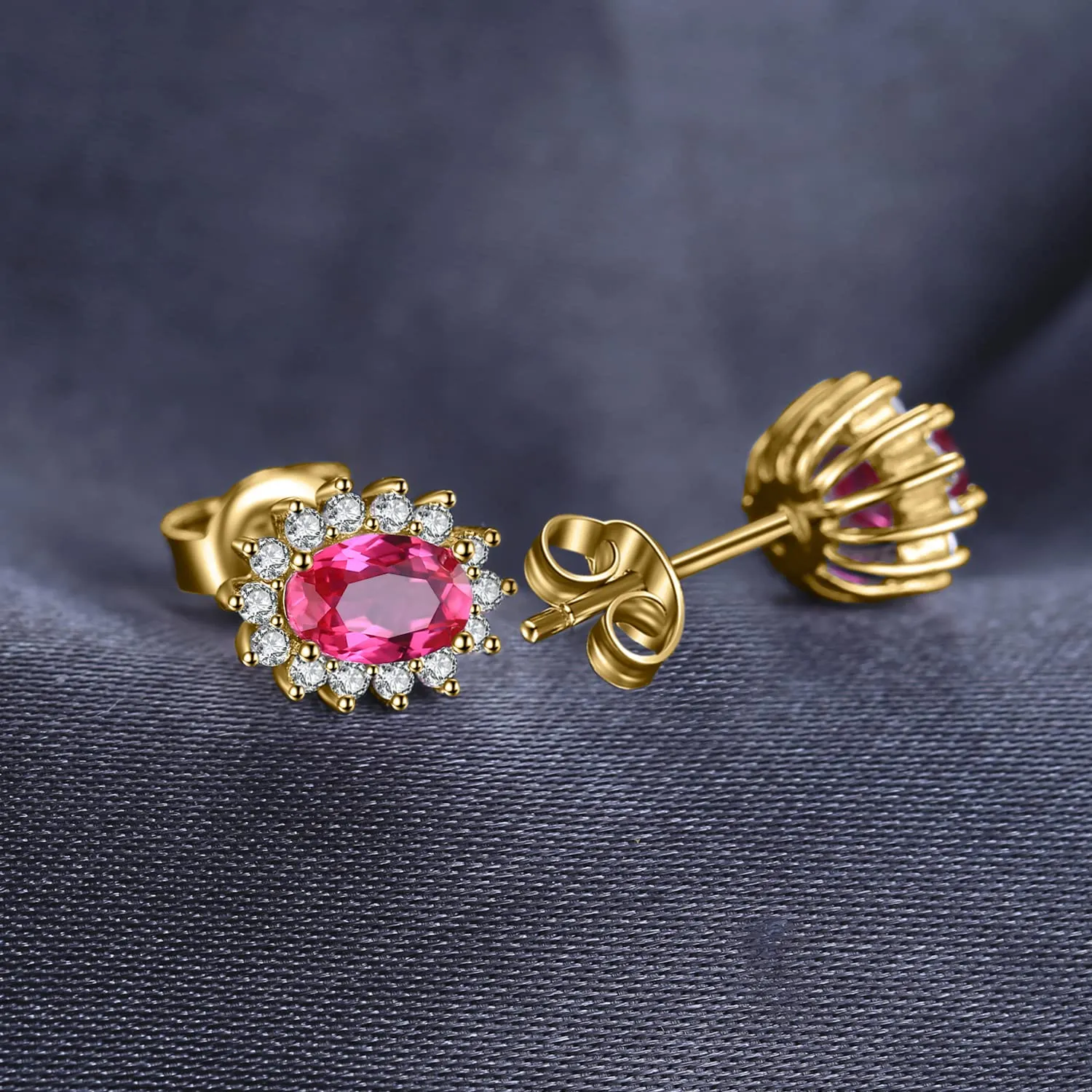 JewelryPalace Orecchini a Bottone in Argento 925 con Rubino Rosso Creato, Pietra Ovale - immagine 2