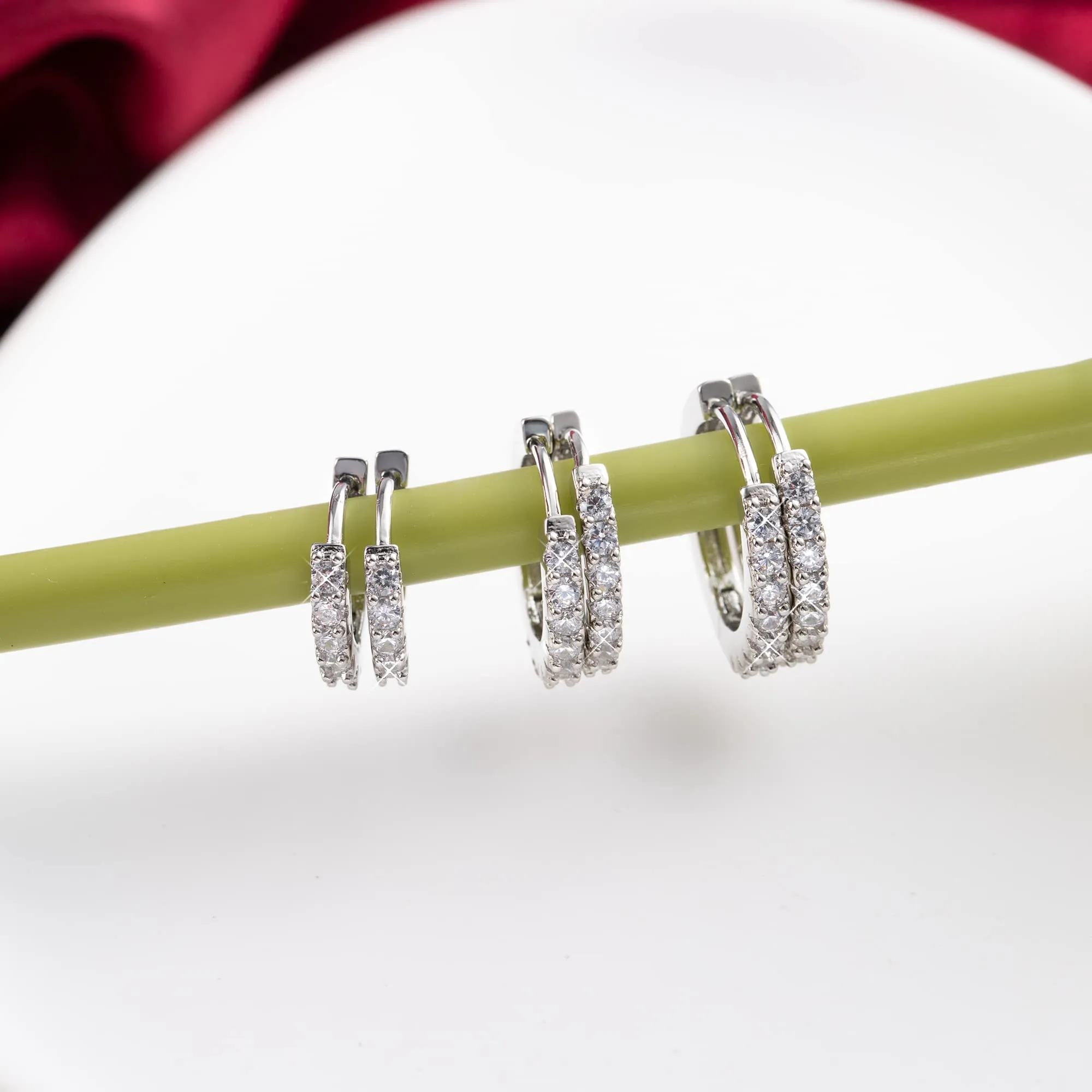 ALEXCRAFT Orecchini a Cerchio Huggie con Zirconi in Argento, Set da 3 Paia - immagine 2