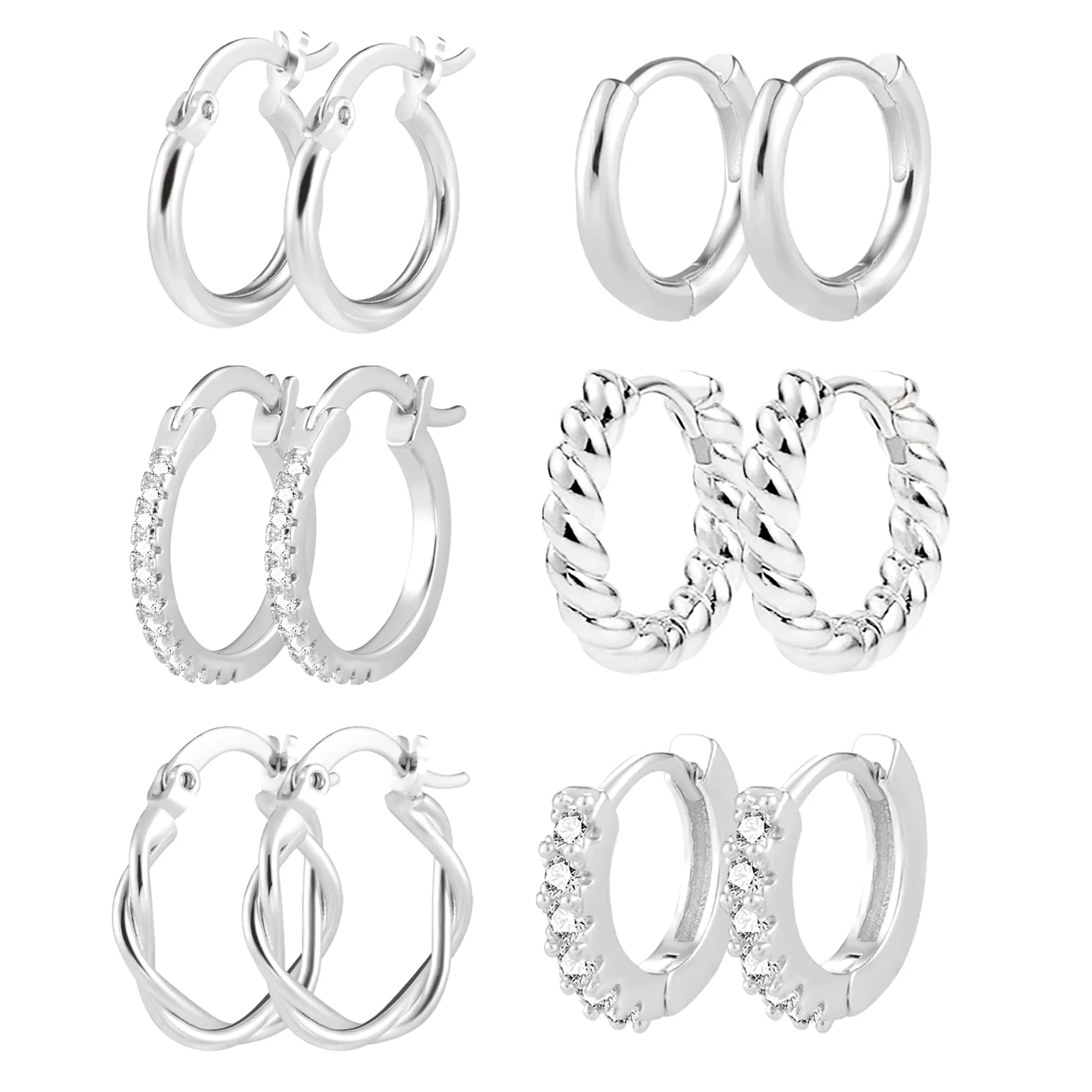 ALEXCRAFT Orecchini a cerchio Huggie in argento, Set da 6 paia - immagine 1