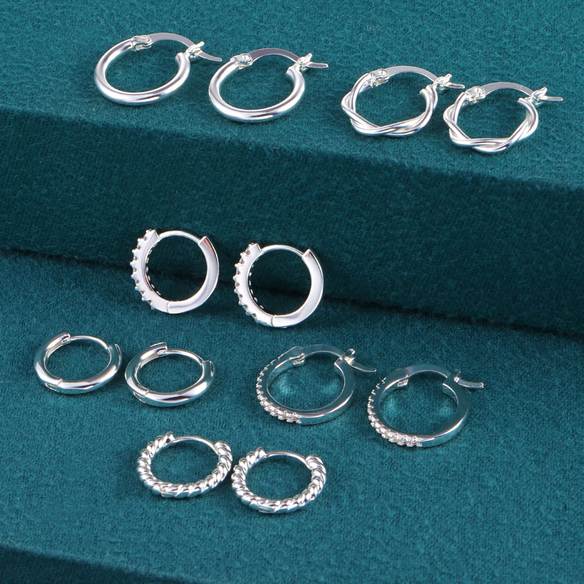 ALEXCRAFT Orecchini a cerchio Huggie in argento, Set da 6 paia - immagine 8