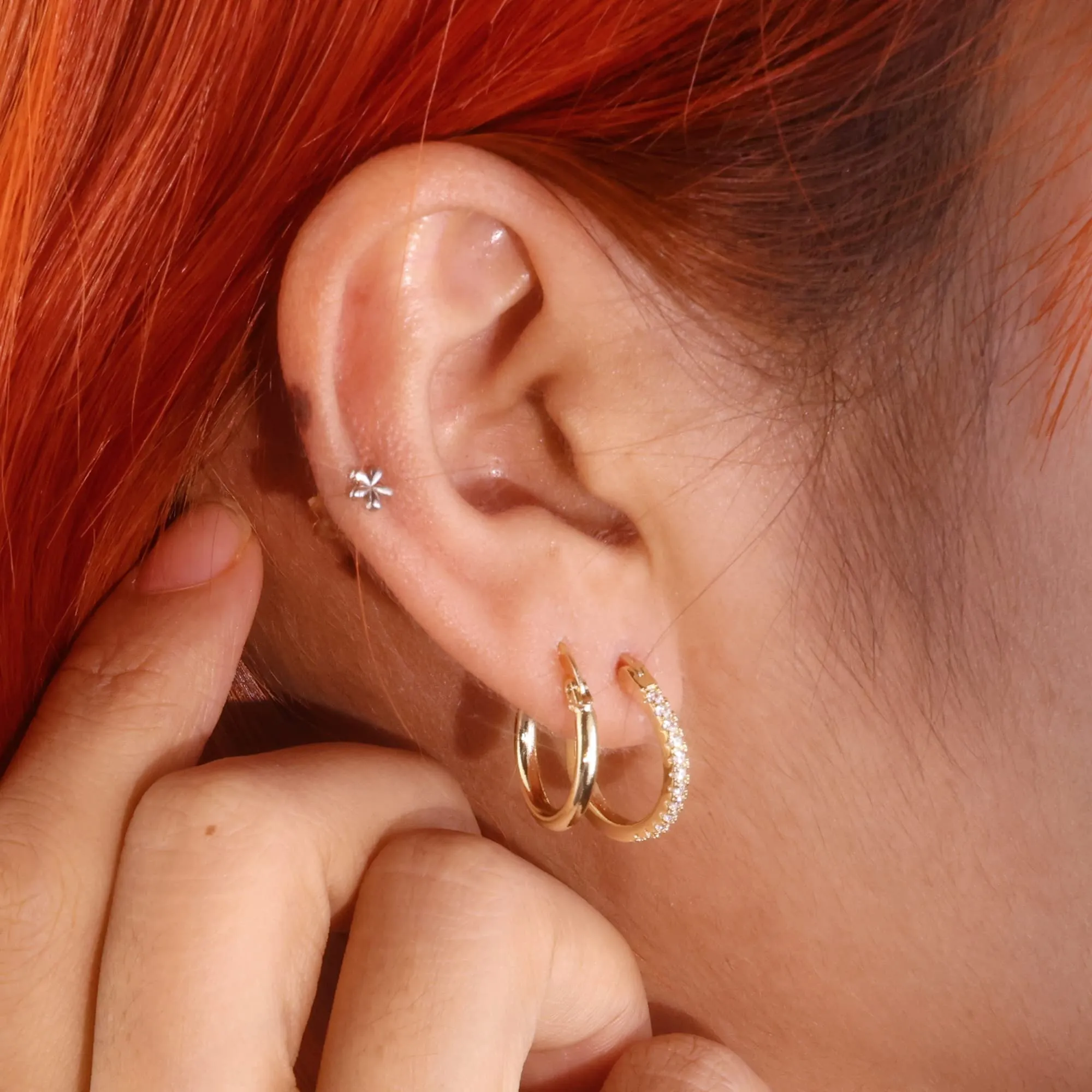 ALEXCRAFT Set 3 Paia Orecchini a Cerchio Donna Oro 14K Lucidi e Intrecciati - immagine 5