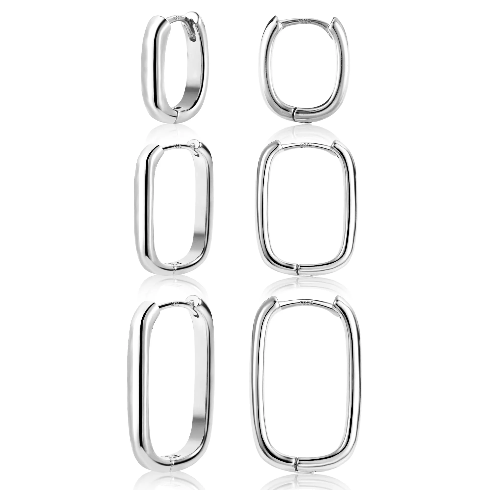 ALEXCRAFT Orecchini Donna Cerchio Rettangolari Huggie, 3 Paia, Argento - immagine 1