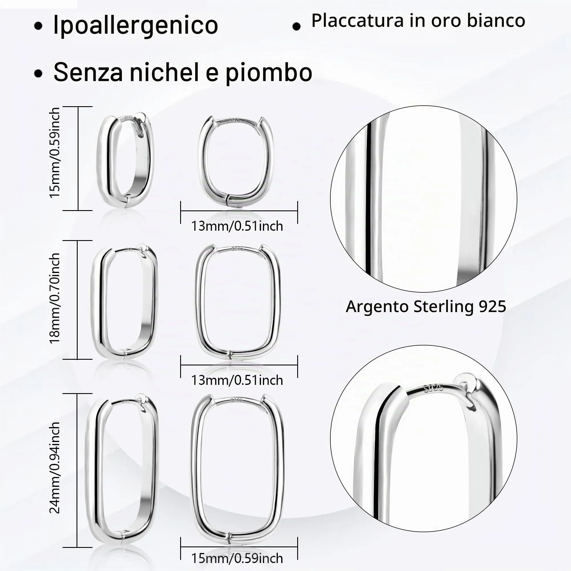 ALEXCRAFT Orecchini Donna Cerchio Rettangolari Huggie, 3 Paia, Argento - immagine 4