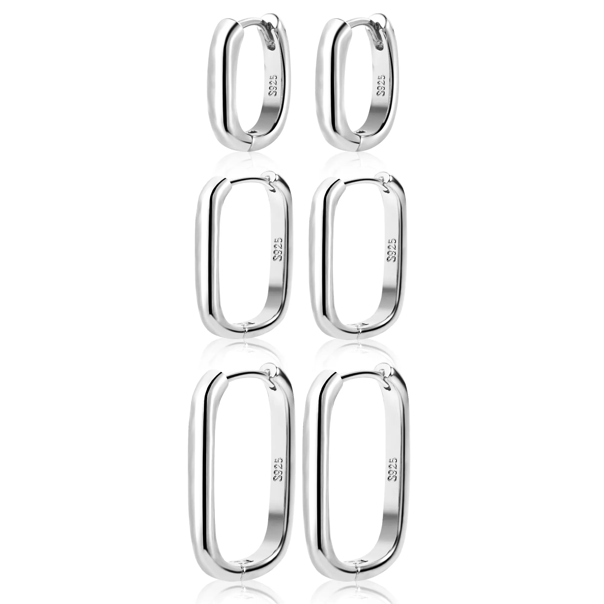 ALEXCRAFT Orecchini Donna Cerchio Rettangolari Huggie, 3 Paia, Argento - immagine 7