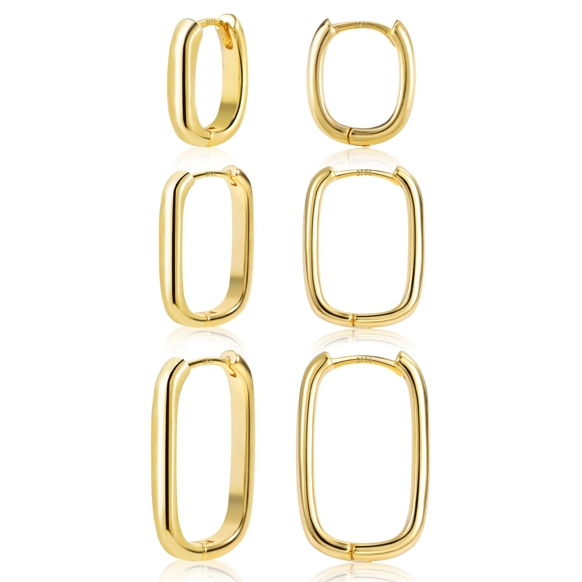 ALEXCRAFT Orecchini a Cerchio Huggie Oro 14K Rettangolari, Set 3 Paia - immagine 1