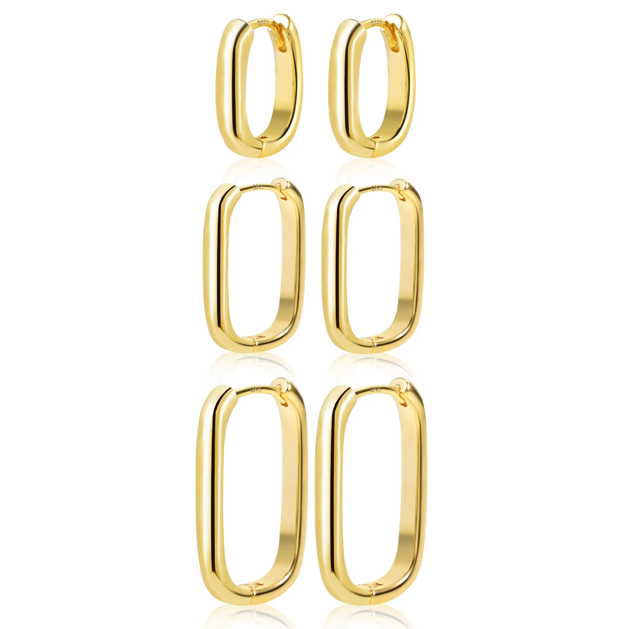 ALEXCRAFT Orecchini a Cerchio Huggie Oro 14K Rettangolari, Set 3 Paia - immagine 7