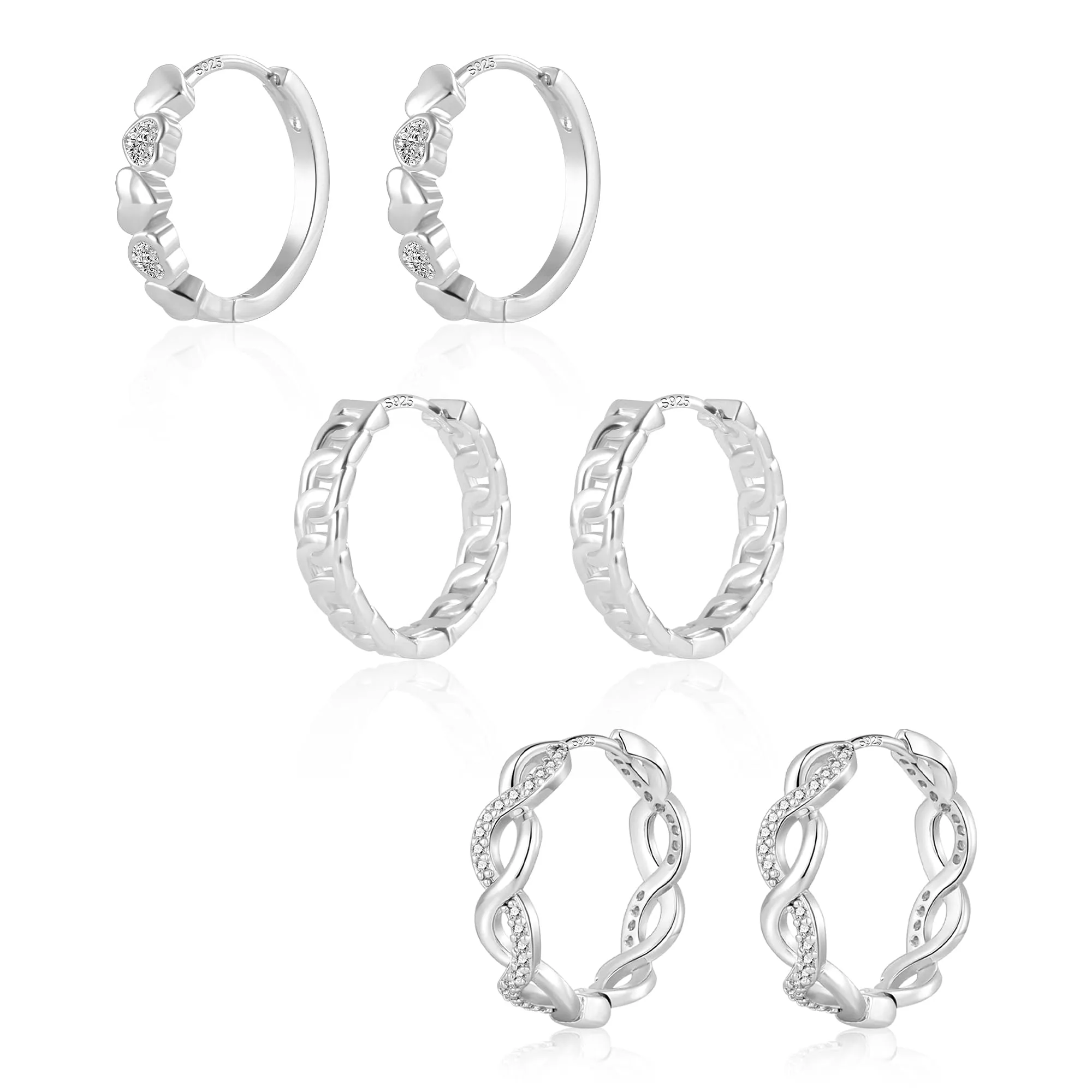 ALEXCRAFT Orecchini a Cerchio Donna Argento Spirale e Zirconi, 3 Paia - immagine 1