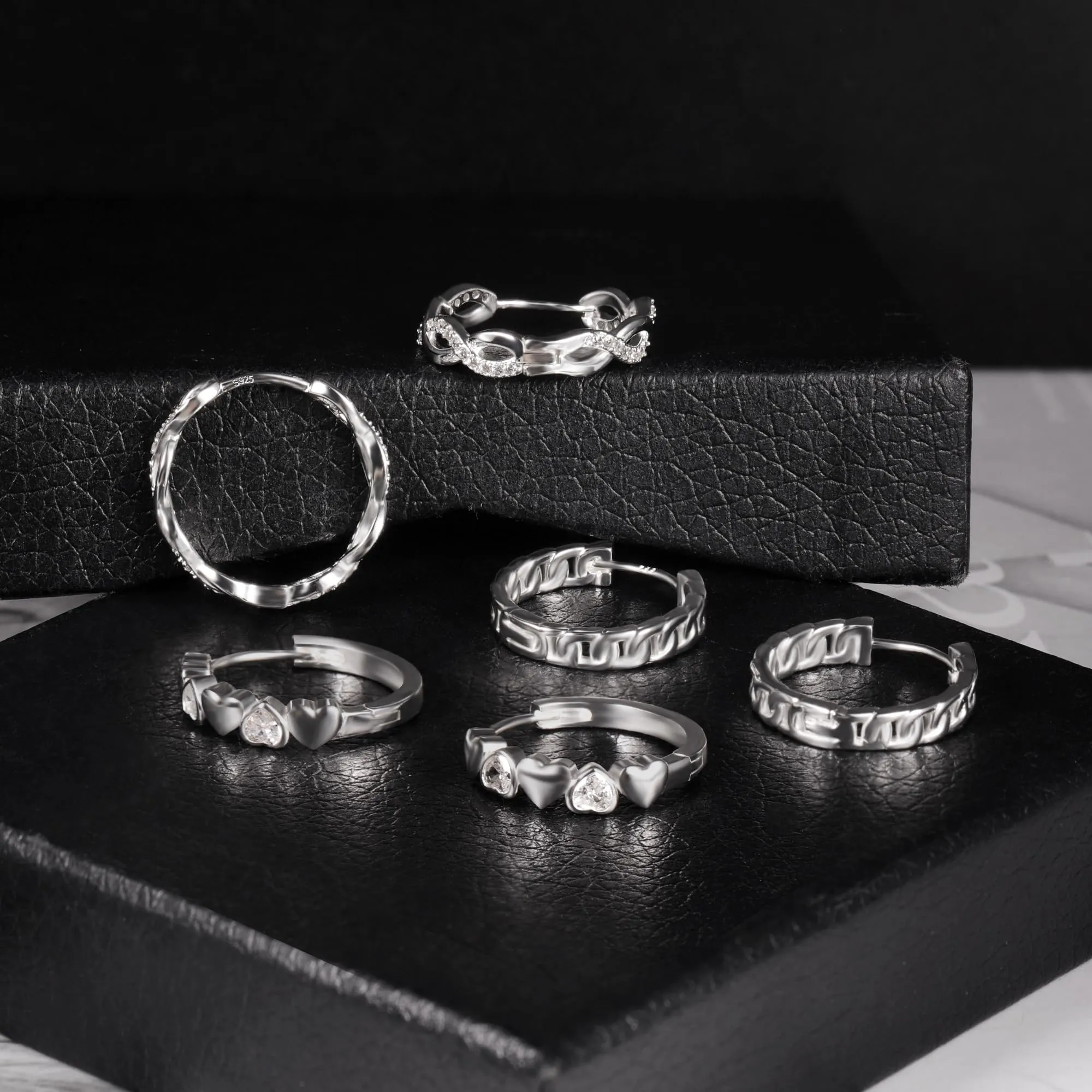 ALEXCRAFT Orecchini a Cerchio Donna Argento Spirale e Zirconi, 3 Paia - immagine 2
