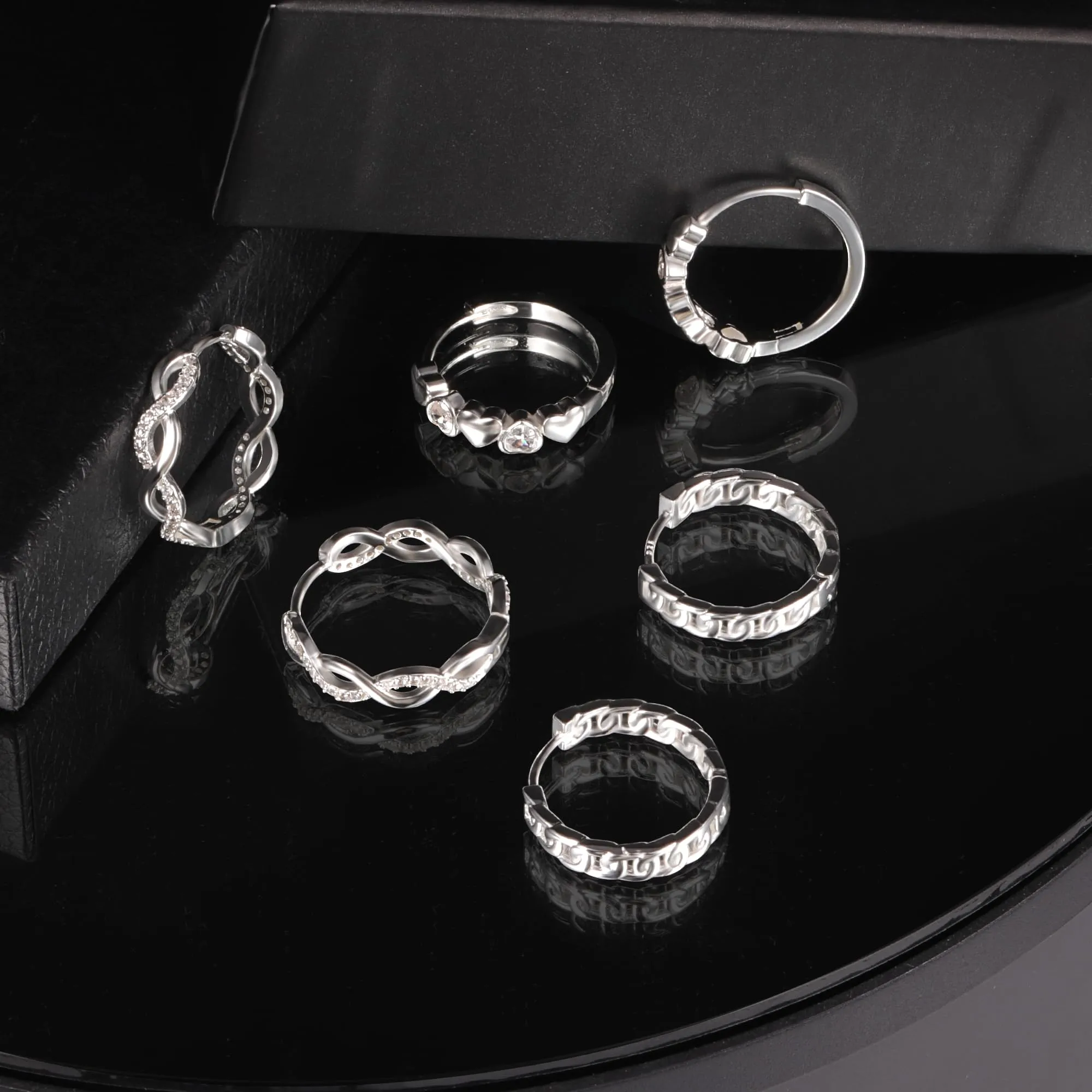 ALEXCRAFT Orecchini a Cerchio Donna Argento Spirale e Zirconi, 3 Paia - immagine 3