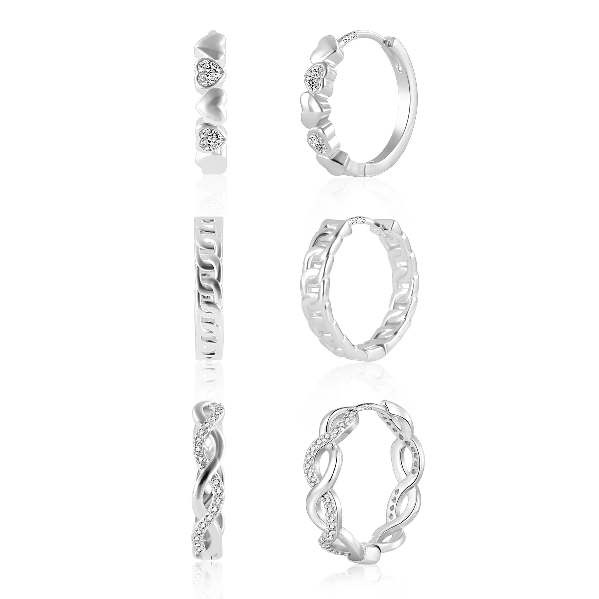 ALEXCRAFT Orecchini a Cerchio Donna Argento Spirale e Zirconi, 3 Paia - immagine 8