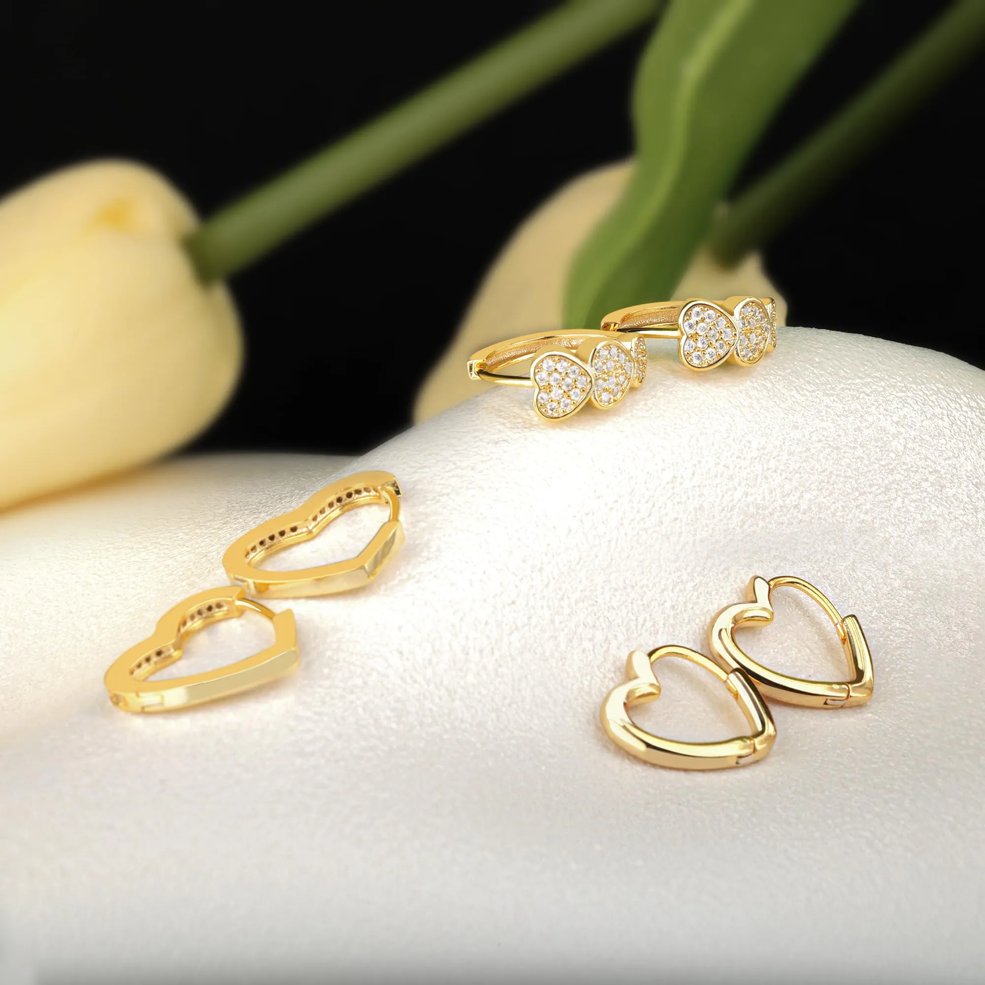 ALEXCRAFT Orecchini a Cerchio Donna Oro 14K Cuore Misti Set 3 Paia - immagine 2