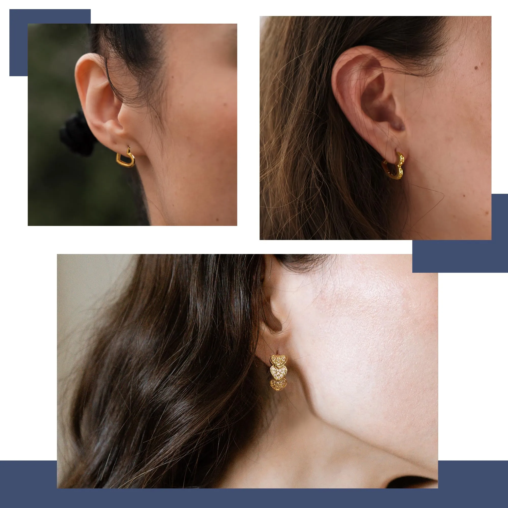 ALEXCRAFT Orecchini a Cerchio Donna Oro 14K Cuore Misti Set 3 Paia - immagine 6