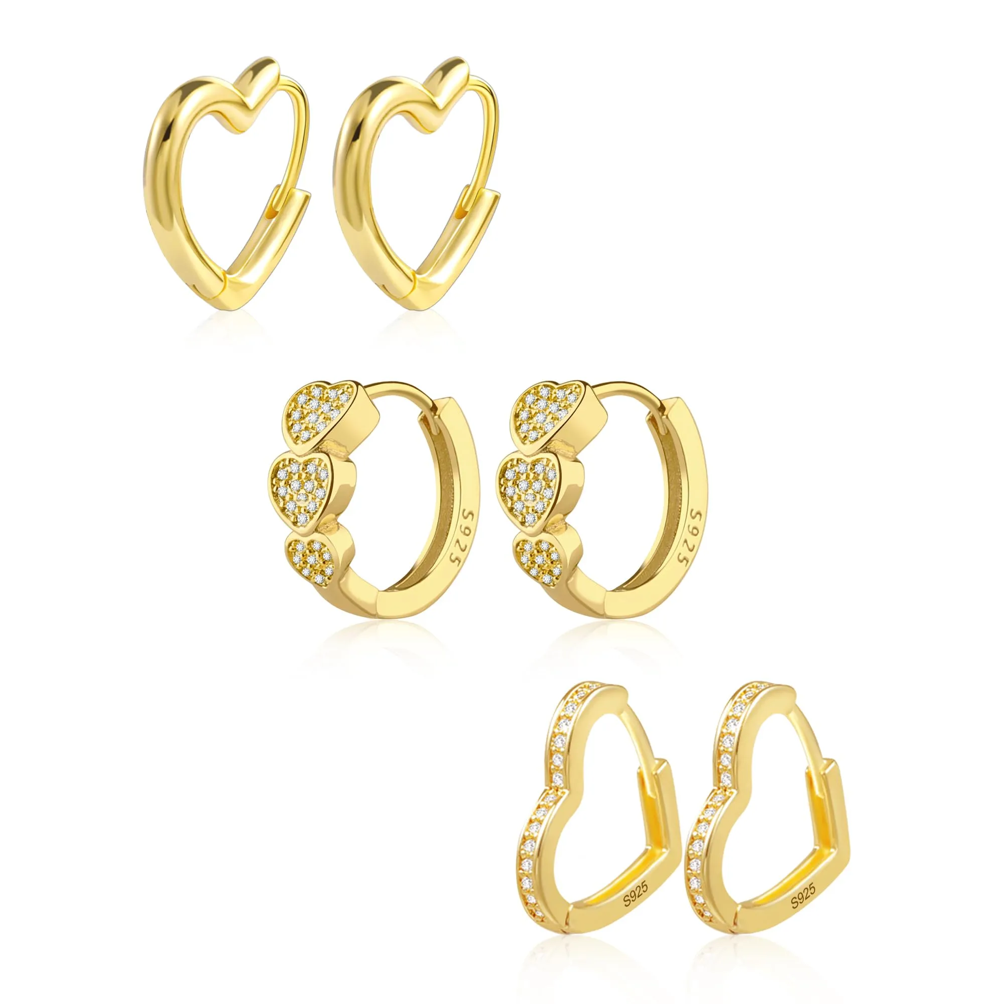 ALEXCRAFT Orecchini a Cerchio Donna Oro 14K Cuore Misti Set 3 Paia - immagine 7