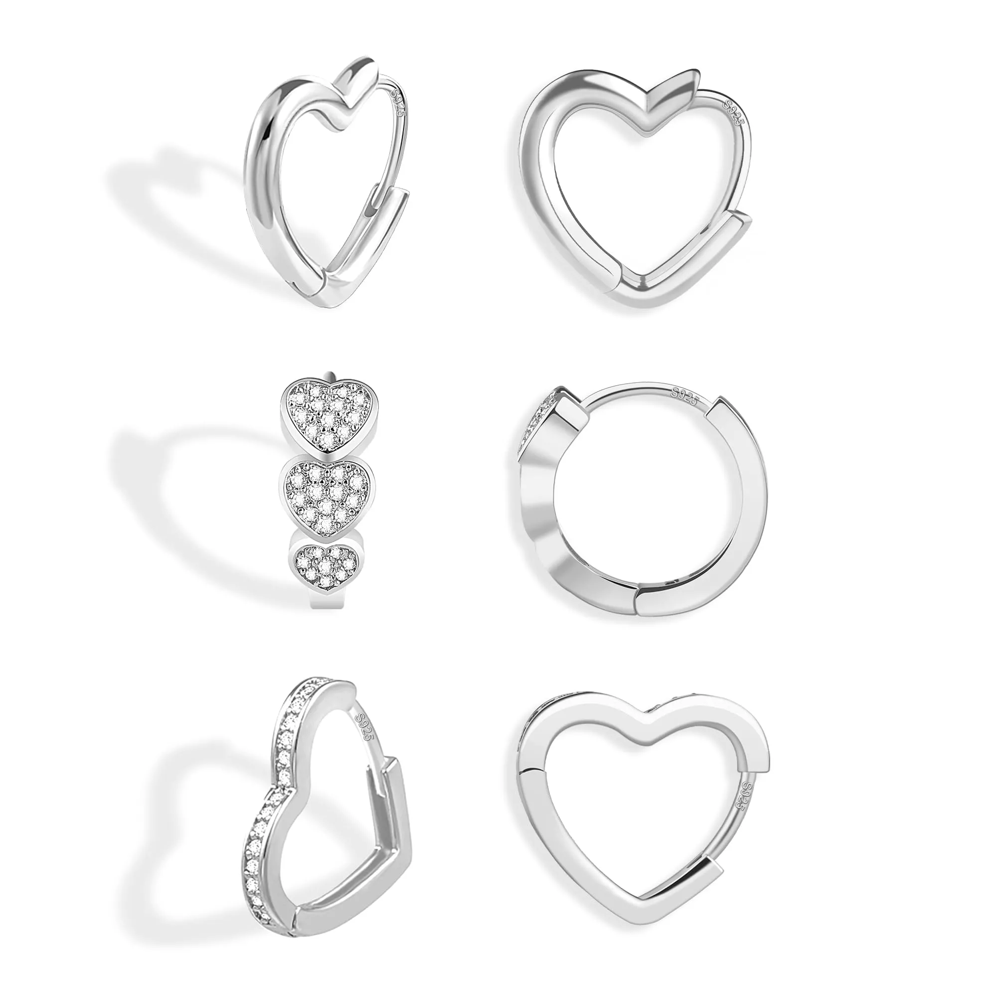 ALEXCRAFT Orecchini a Cerchio Argento Cuore con Zirconi, 3 Paia - immagine 1