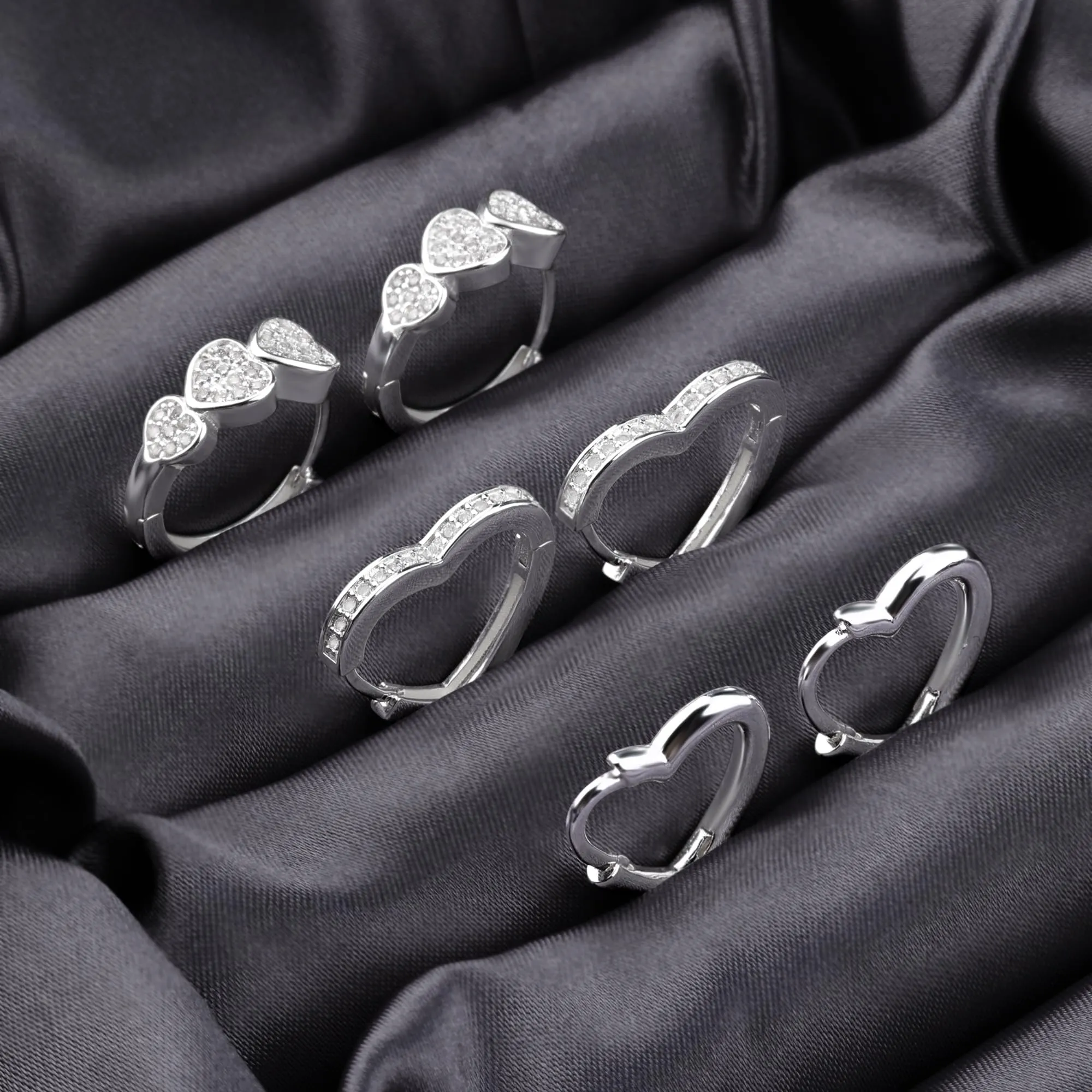 ALEXCRAFT Orecchini a Cerchio Argento Cuore con Zirconi, 3 Paia - immagine 2