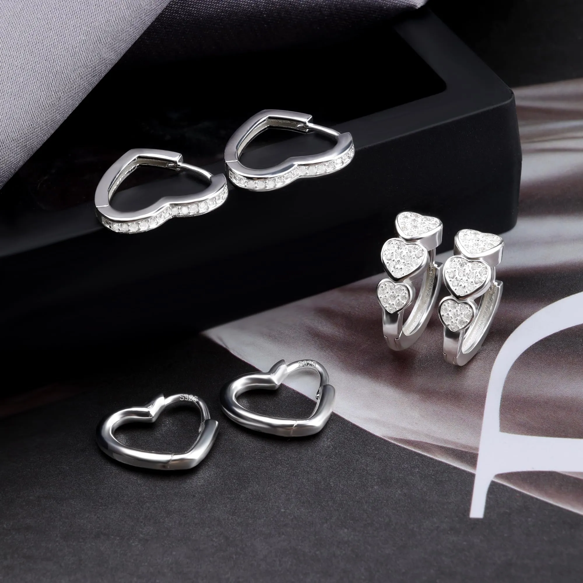 ALEXCRAFT Orecchini a Cerchio Argento Cuore con Zirconi, 3 Paia - immagine 3