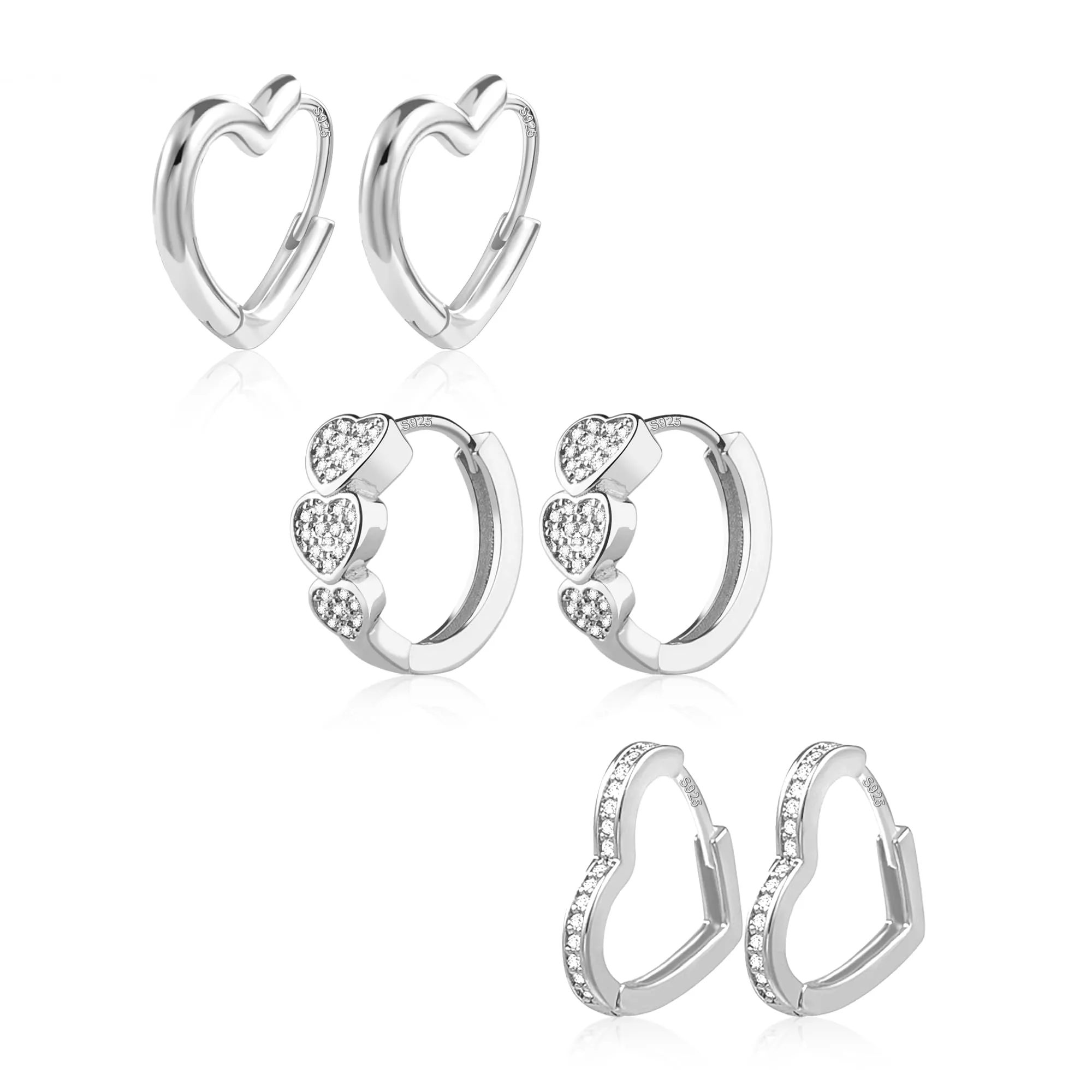 ALEXCRAFT Orecchini a Cerchio Argento Cuore con Zirconi, 3 Paia - immagine 7
