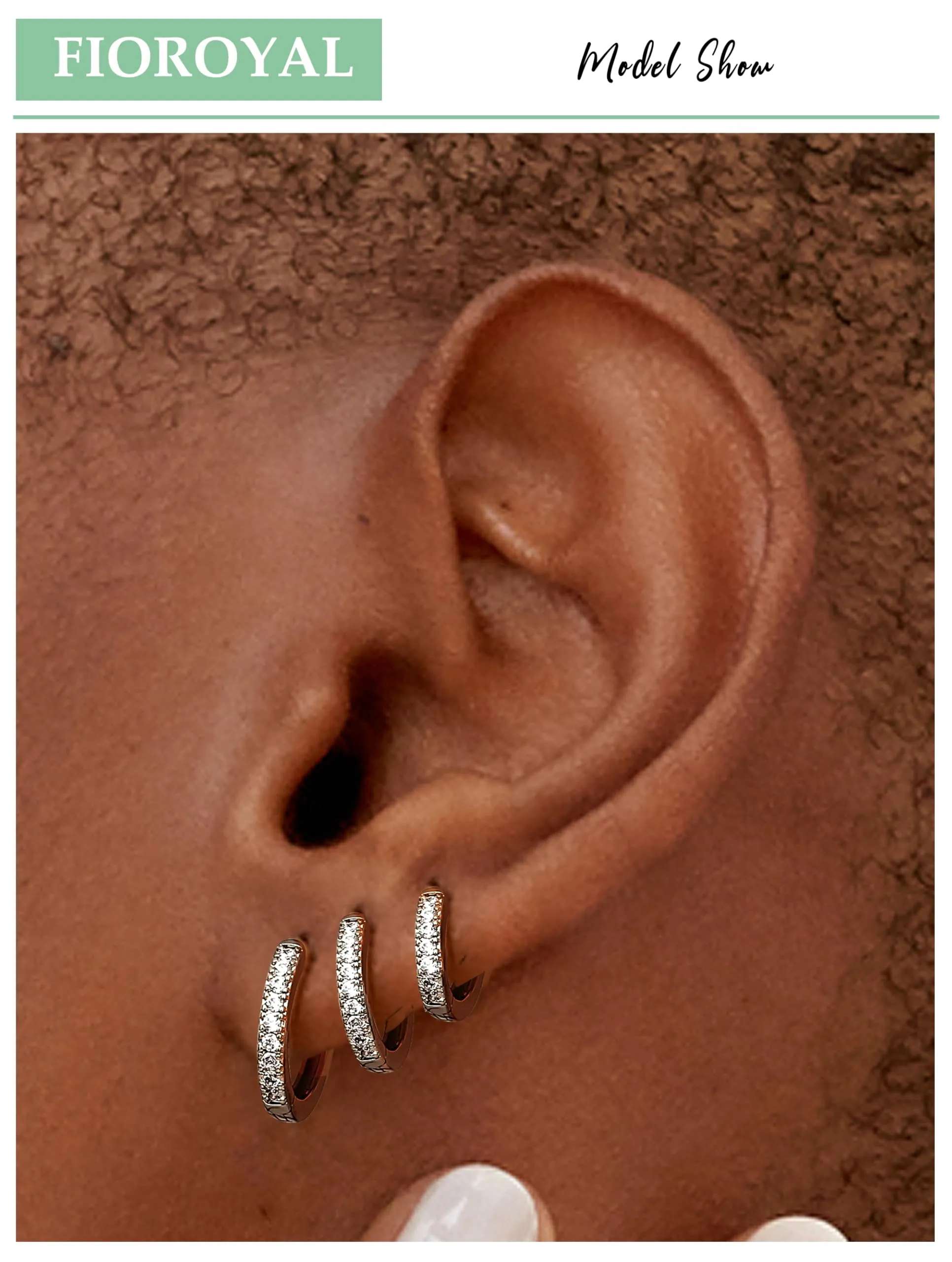 FIOROYAL Set 5 Paia Orecchini a Cerchio Placcati Oro 14K con Zirconi Cubici, 6/7/8/9/10mm - immagine 2