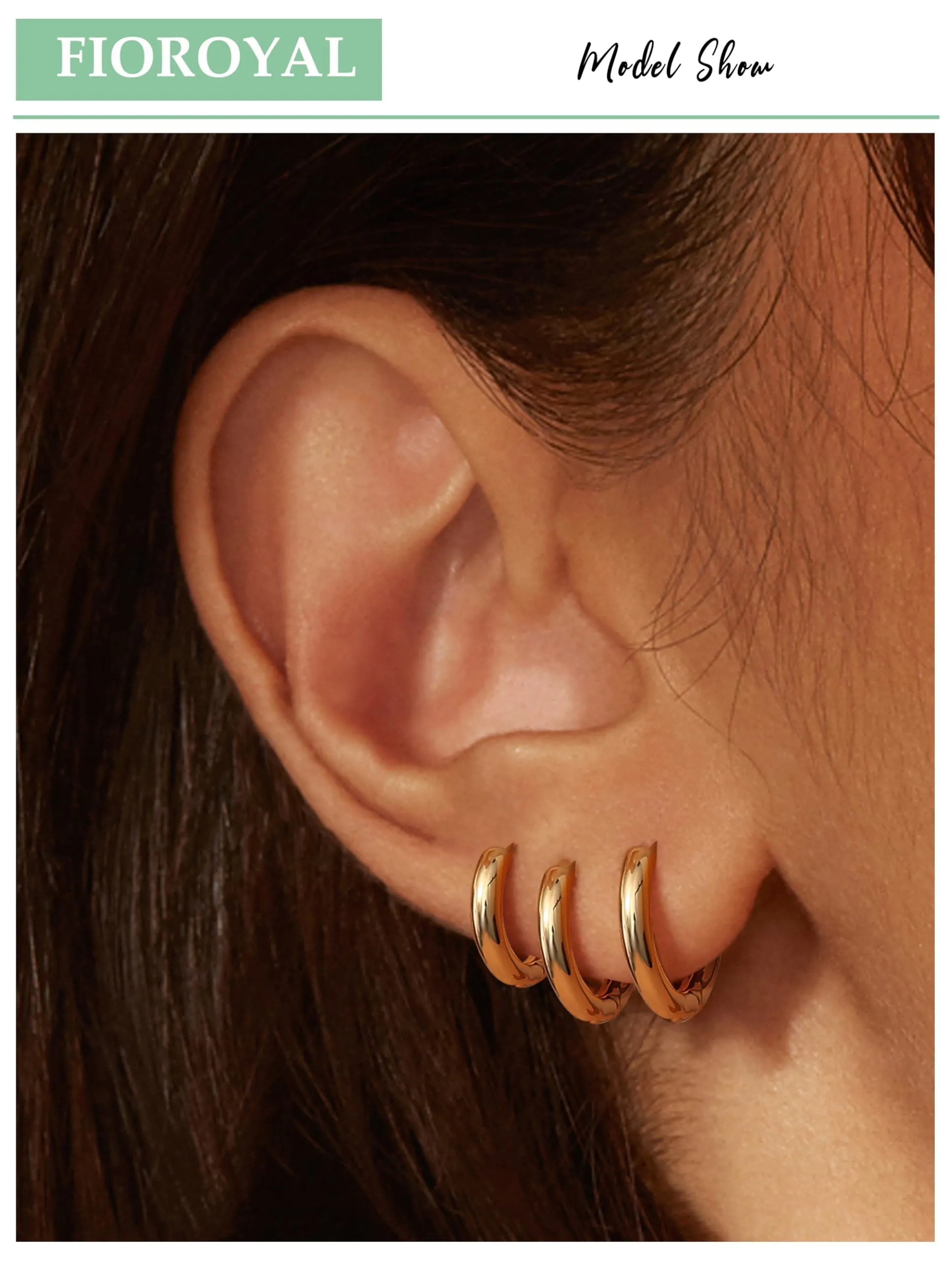 FIOROYAL 5 Paia Orecchini a Cerchio Piccoli Placcati Oro 14K con Zirconi Cubici, 6/7/8/9/10mm - immagine 2