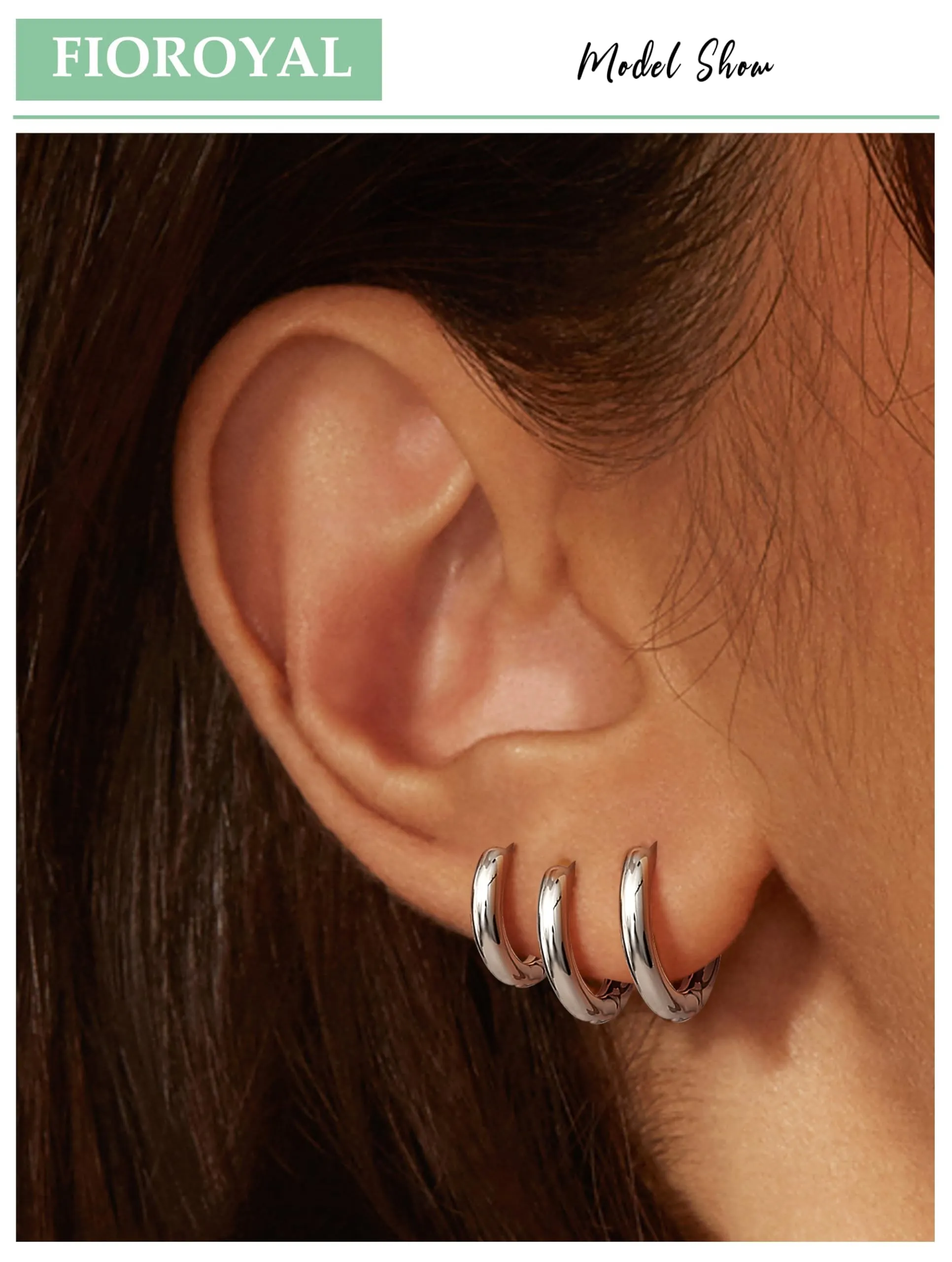 FIOROYAL Set di 5 Paia di Orecchini a Cerchio Piccoli in Oro 14K e Zirconi Cubici, 6/7/8/9/10mm - immagine 2
