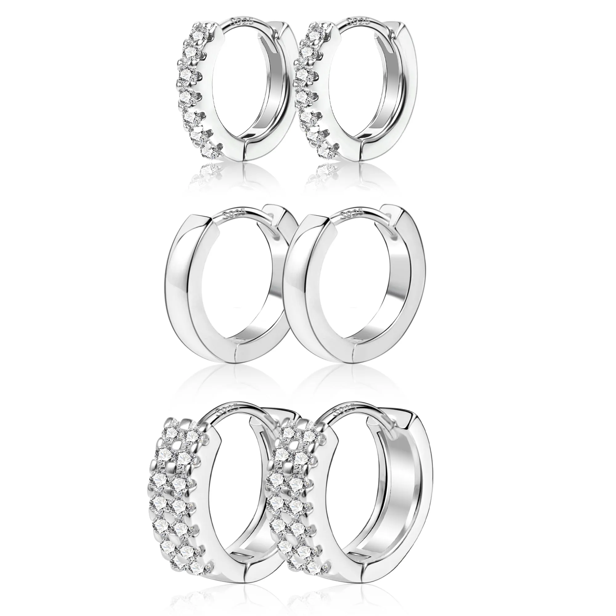 ALEXCRAFT Set Orecchini Donna Cerchio Argento Zirconi Misti, 3 Paia - immagine 1