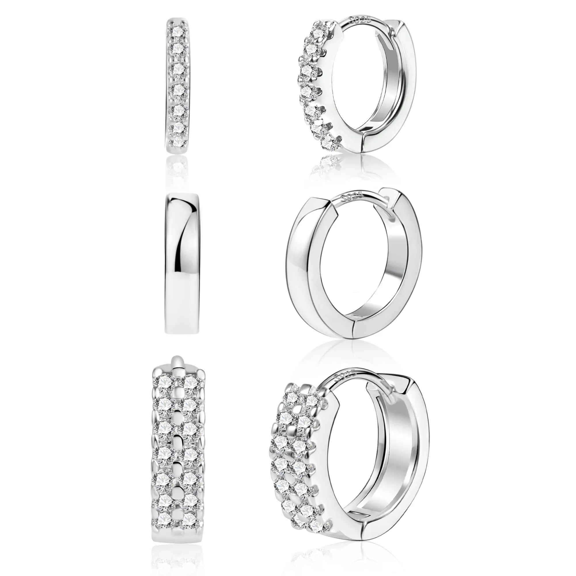 ALEXCRAFT Set Orecchini Donna Cerchio Argento Zirconi Misti, 3 Paia - immagine 7