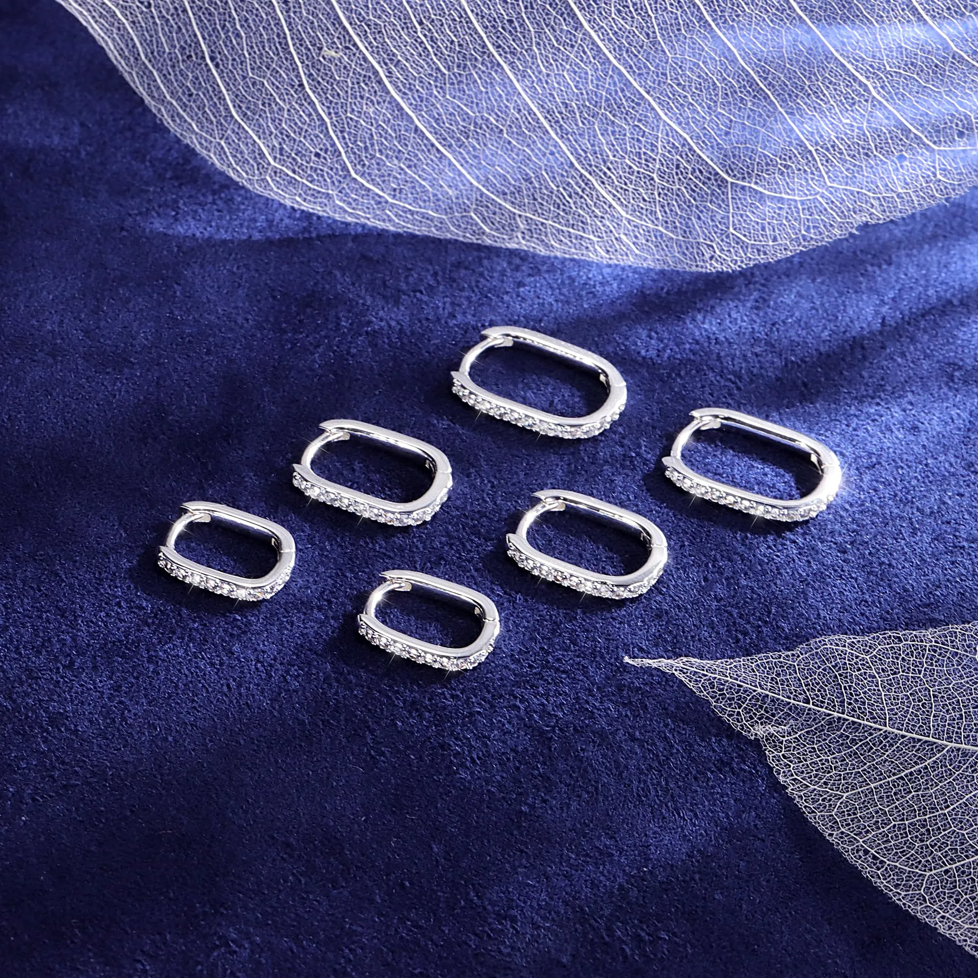 ALEXCRAFT Orecchini Creoli Huggie Rettangolari in Argento con Zirconi, Set Multimisura (10x12mm, 10x14mm, 10x16mm) - immagine 2