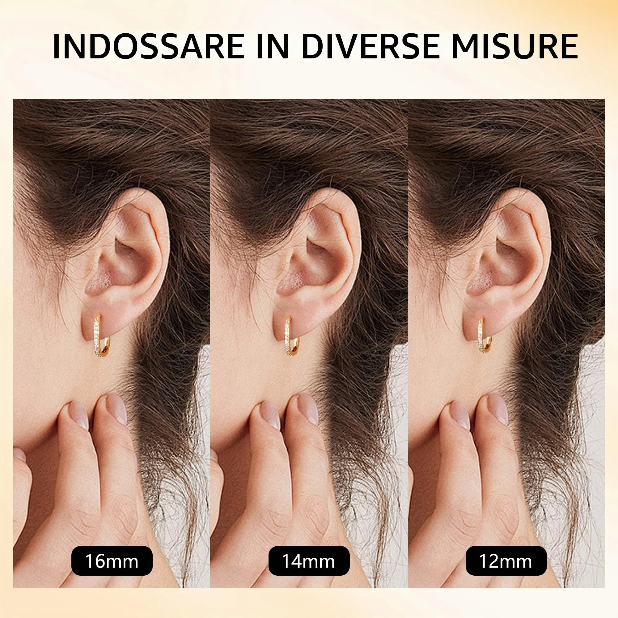 ALEXCRAFT Set di 3 Paia di Orecchini a Cerchio Rettangolari in Oro 14K con Zirconi - immagine 6
