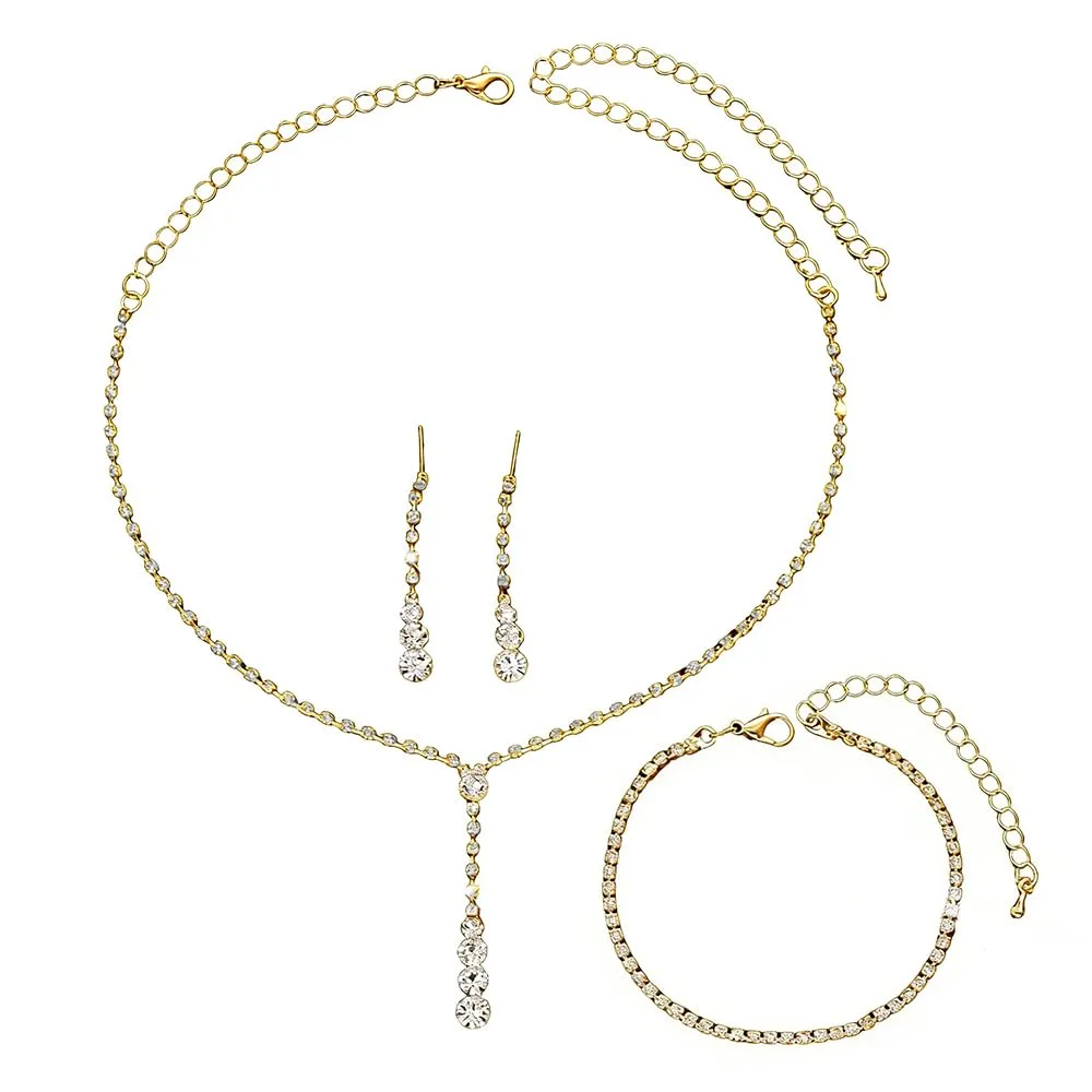 XFSRG Set di Gioielli Donna con Collana, Orecchini e Bracciale in Strass e Zirconi (Oro) - immagine 1