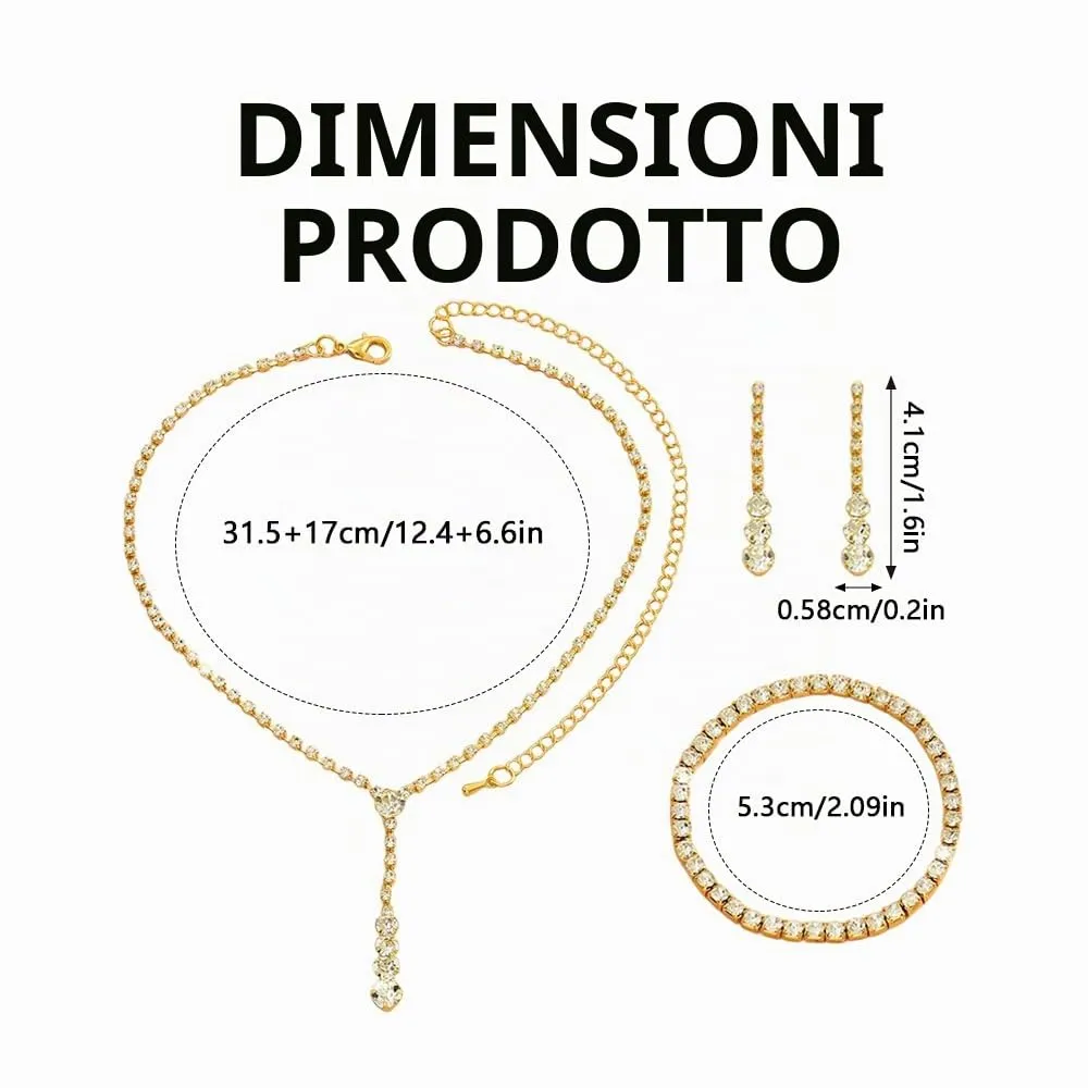 XFSRG Set di Gioielli Donna con Collana, Orecchini e Bracciale in Strass e Zirconi (Oro) - immagine 2