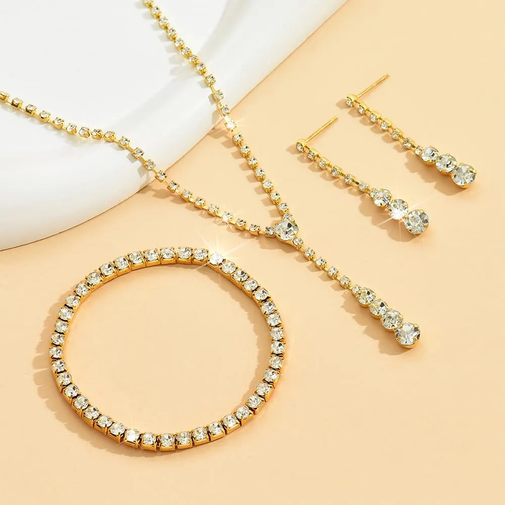 XFSRG Set di Gioielli Donna con Collana, Orecchini e Bracciale in Strass e Zirconi (Oro) - immagine 6