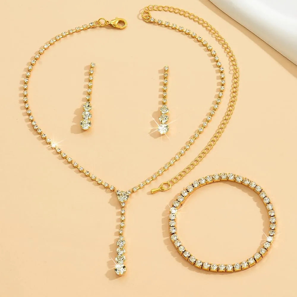 XFSRG Set di Gioielli Donna con Collana, Orecchini e Bracciale in Strass e Zirconi (Oro) - immagine 7