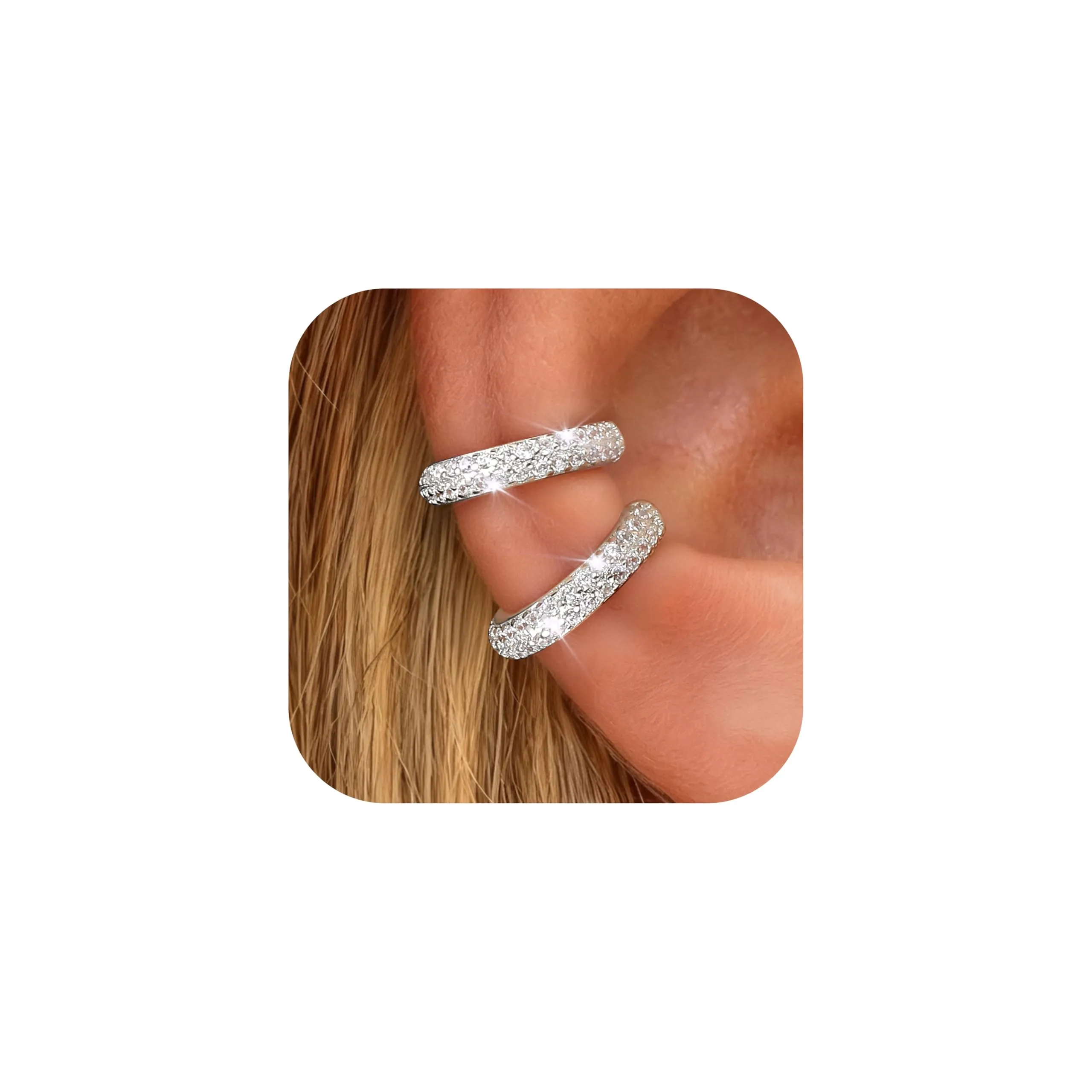 Morfetto Ear Cuff Orecchini Senza Buco Donna Regolabili Ipoallergenici per Cartilagine Helix Argento CZ - immagine 1