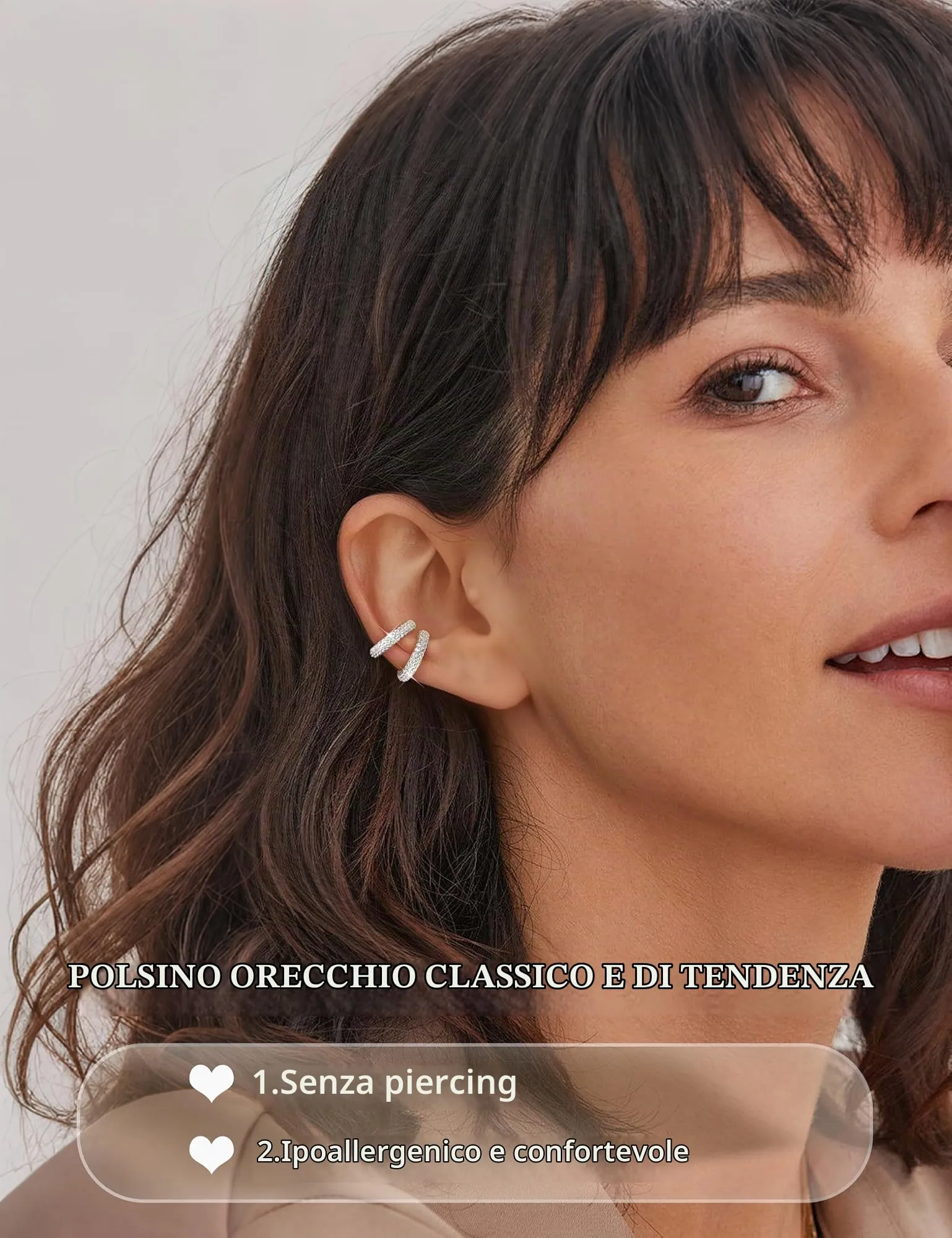 Morfetto Ear Cuff Orecchini Senza Buco Donna Regolabili Ipoallergenici per Cartilagine Helix Argento CZ - immagine 2