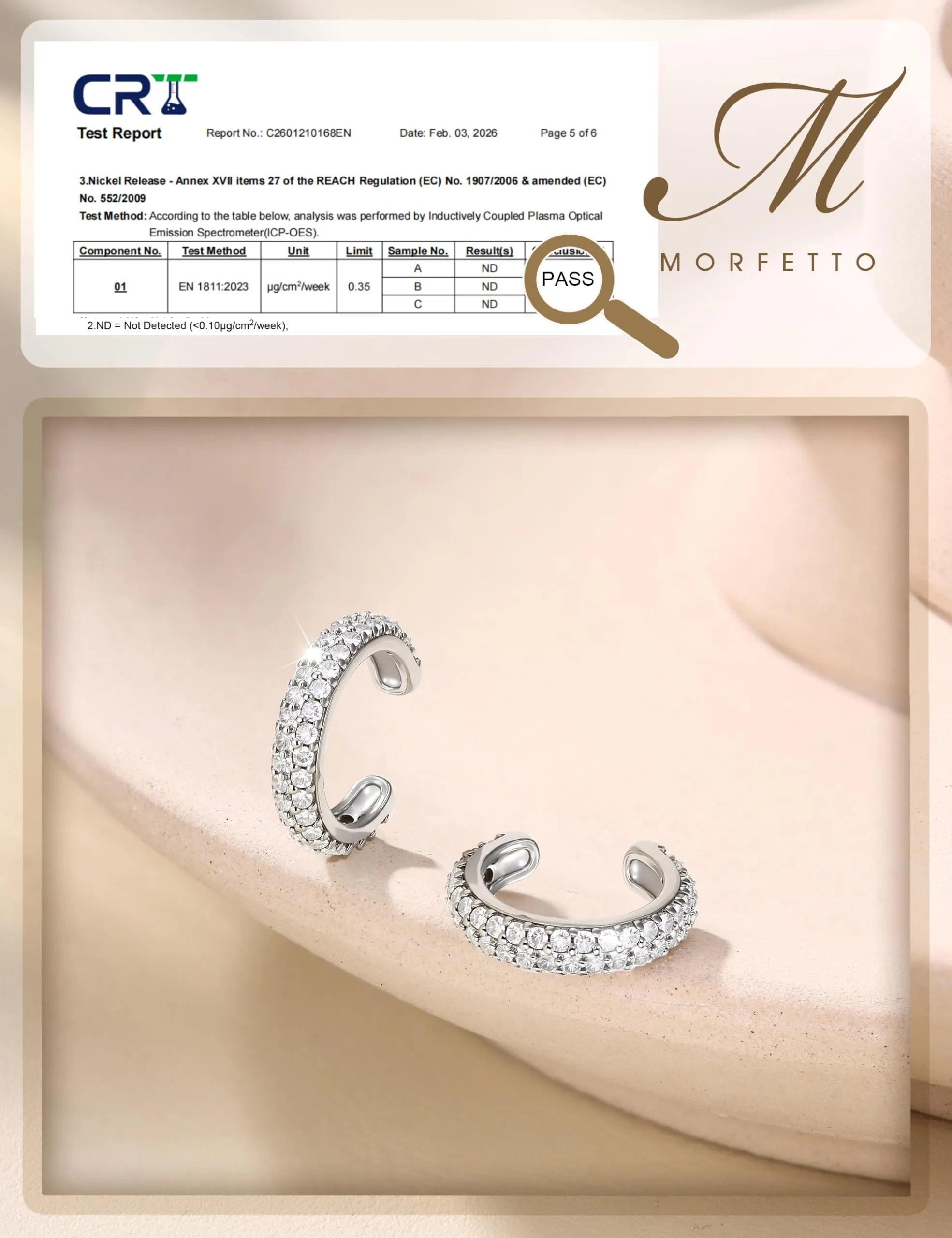 Morfetto Ear Cuff Orecchini Senza Buco Donna Regolabili Ipoallergenici per Cartilagine Helix Argento CZ - immagine 3