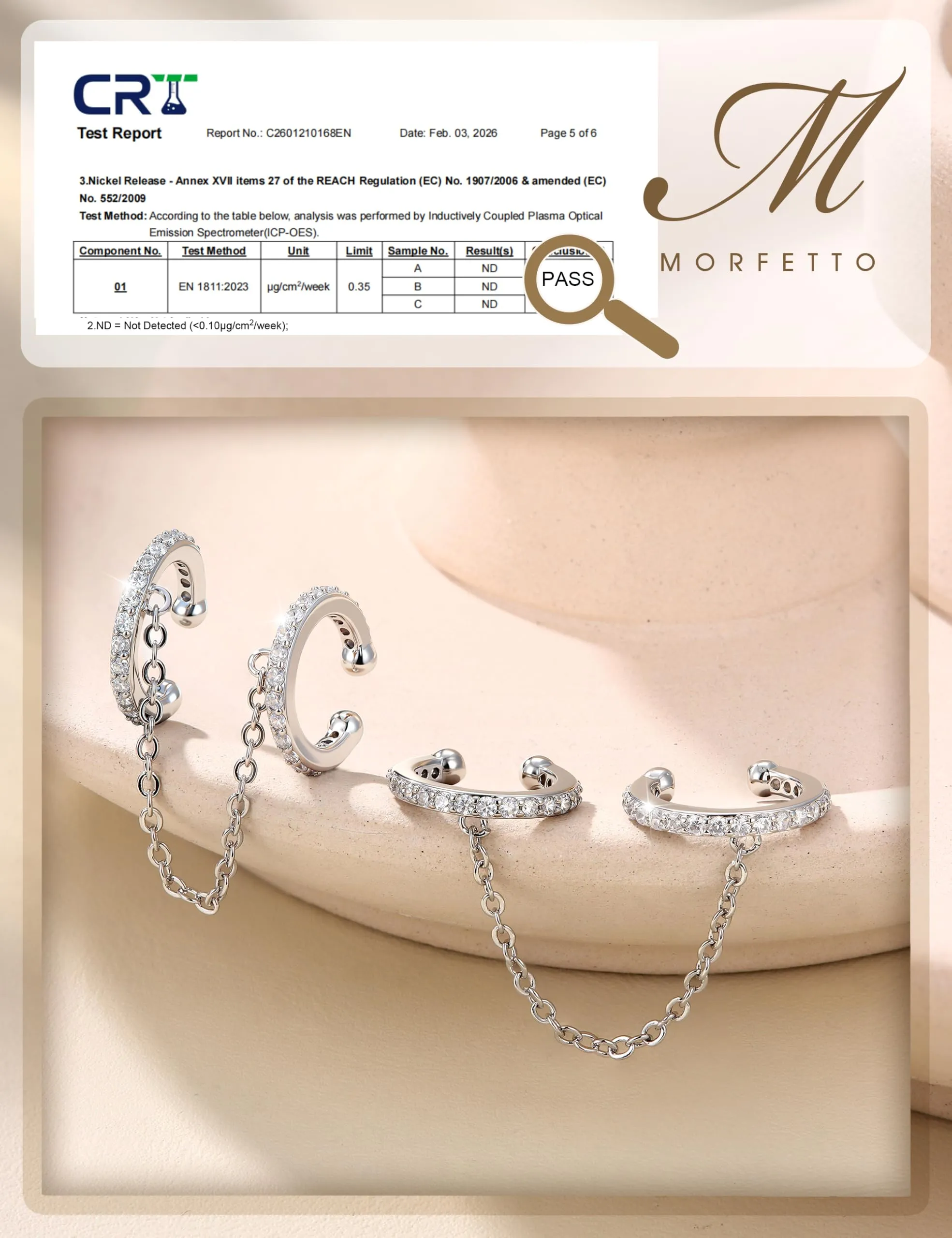 Morfetto Ear Cuff Orecchini Senza Buco Donna Regolabili Ipoallergenici per Cartilagine Helix Argento Catena - immagine 3