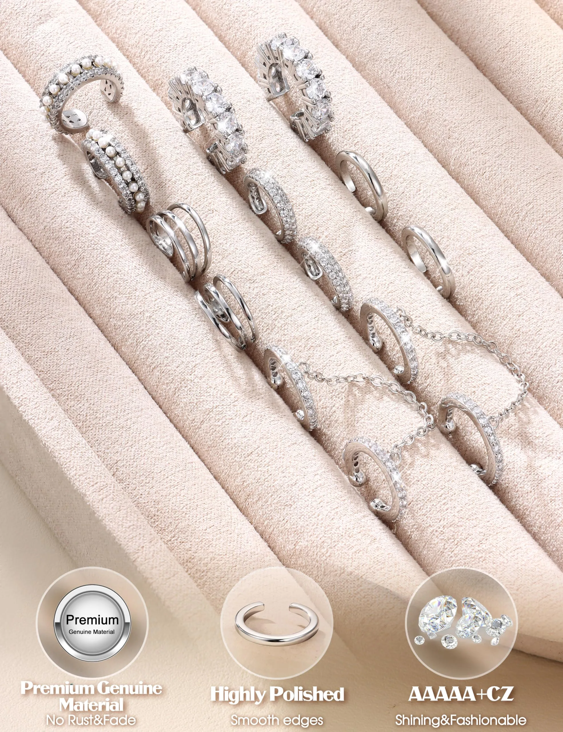 Morfetto Ear Cuff Orecchini Senza Buco Donna Regolabili Ipoallergenici per Cartilagine Helix Argento Catena - immagine 6