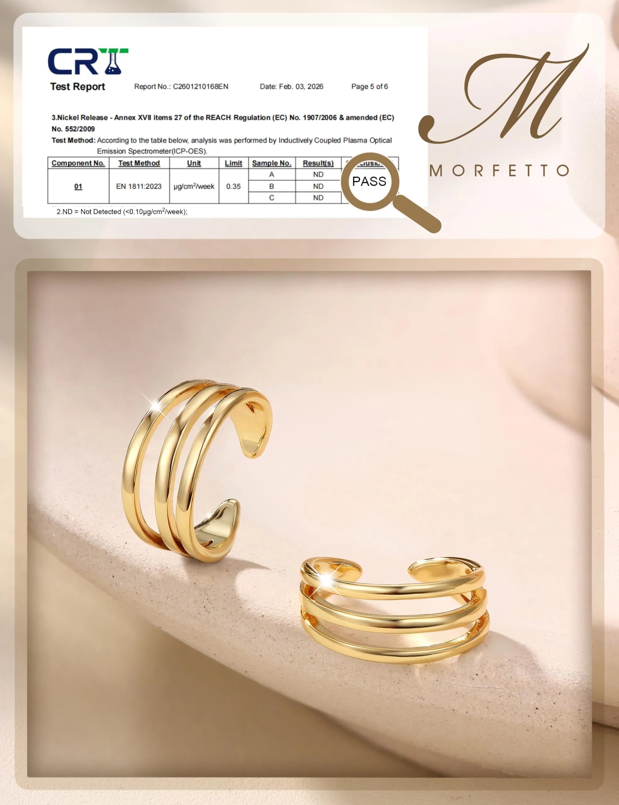 Morfetto Ear Cuff Orecchini Senza Buco Donna Regolabili Ipoallergenici per Cartilagine Helix Dorata 3-fasce - immagine 3