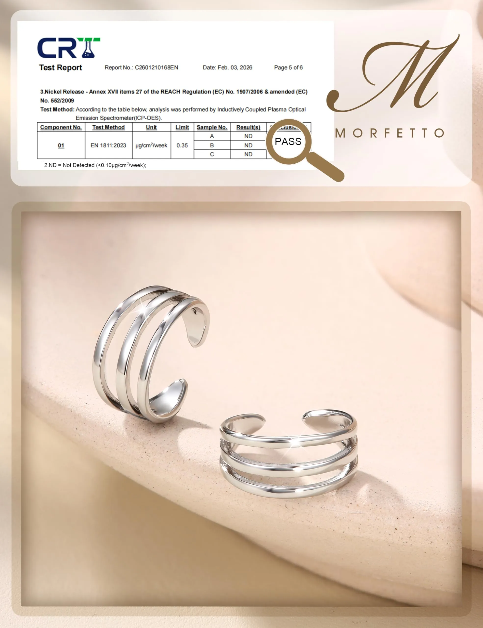 Morfetto Ear Cuff Orecchini Senza Buco Donna Regolabili Ipoallergenici Argento 3-fasce - immagine 3