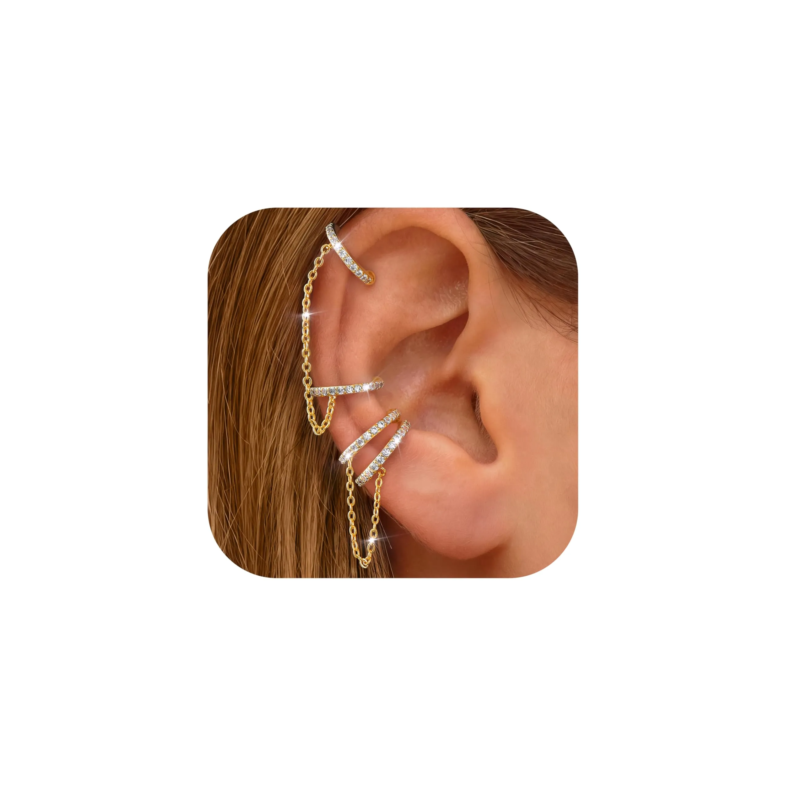 Morfetto Ear Cuff Orecchini Senza Buco Donna Regolabili Ipoallergenici Placcati in Oro 14K con Zirconi per Cartilagine Helix - immagine 1