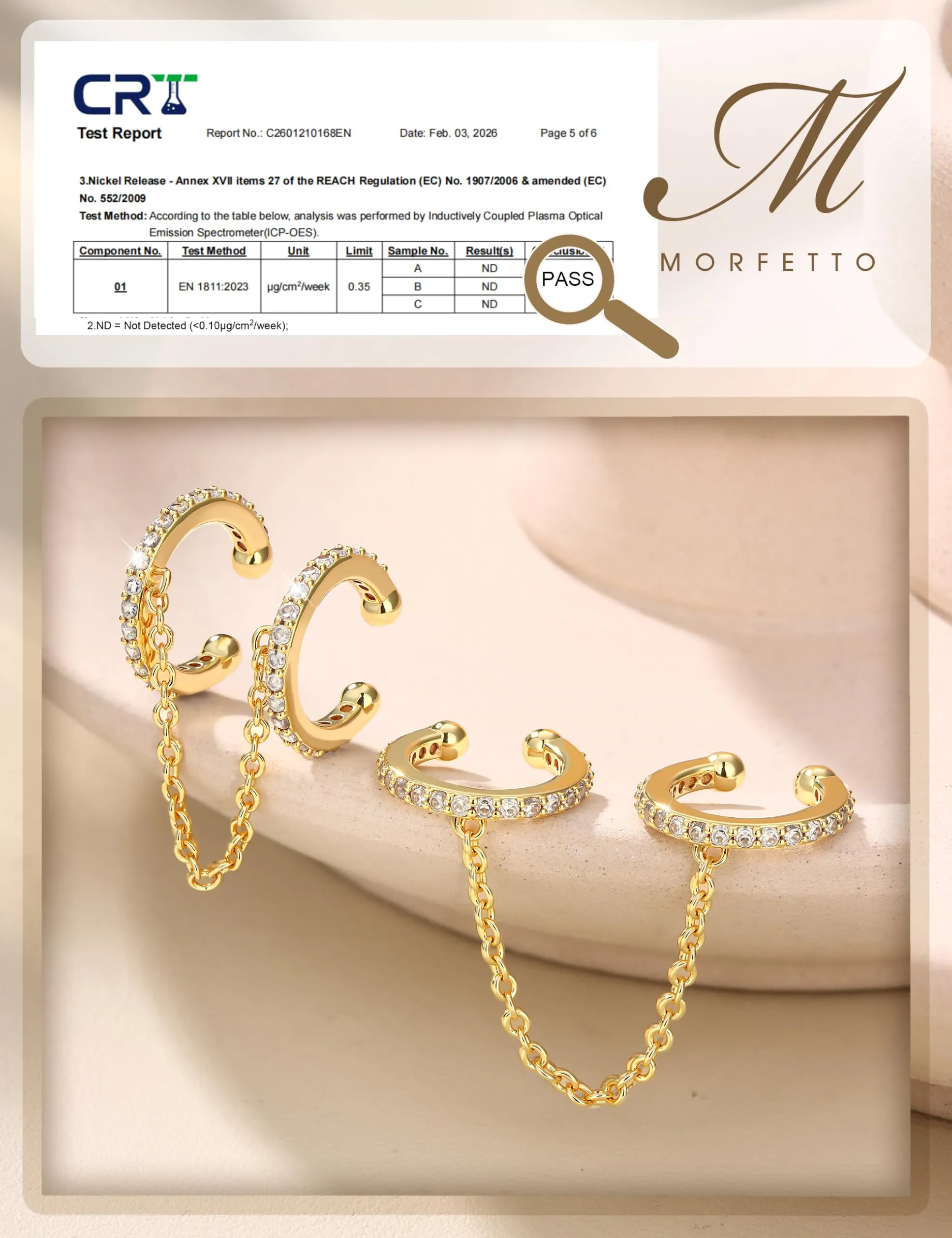 Morfetto Ear Cuff Orecchini Senza Buco Donna Regolabili Ipoallergenici Placcati in Oro 14K con Zirconi per Cartilagine Helix - immagine 3